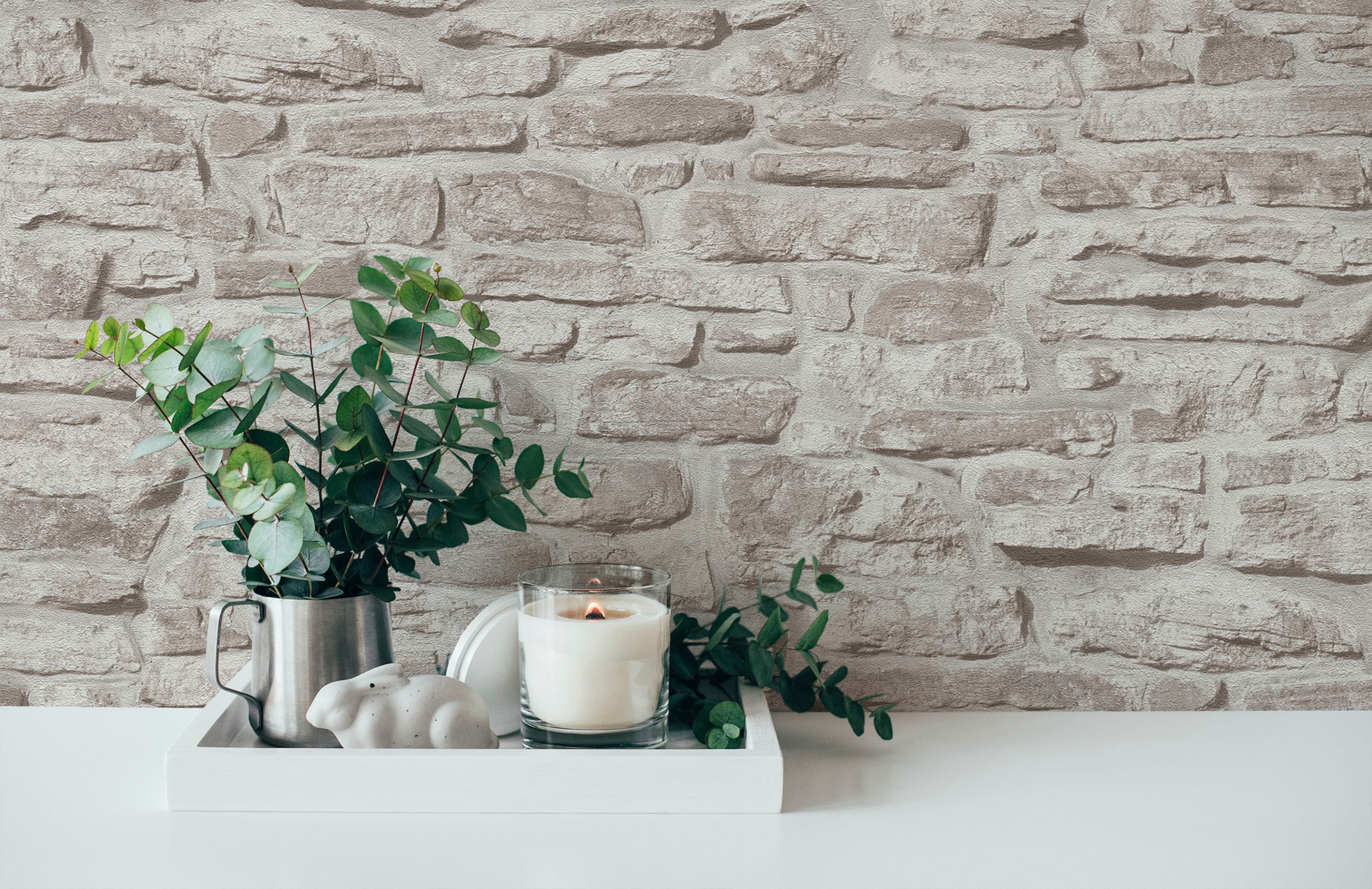 A.S. Création Vliestapete "Bricks & Stones Stein" Gemustert Matt Neutral Leicht Strukturiert Steintapete Natursteintapete Tapeten Wohnzimmer
