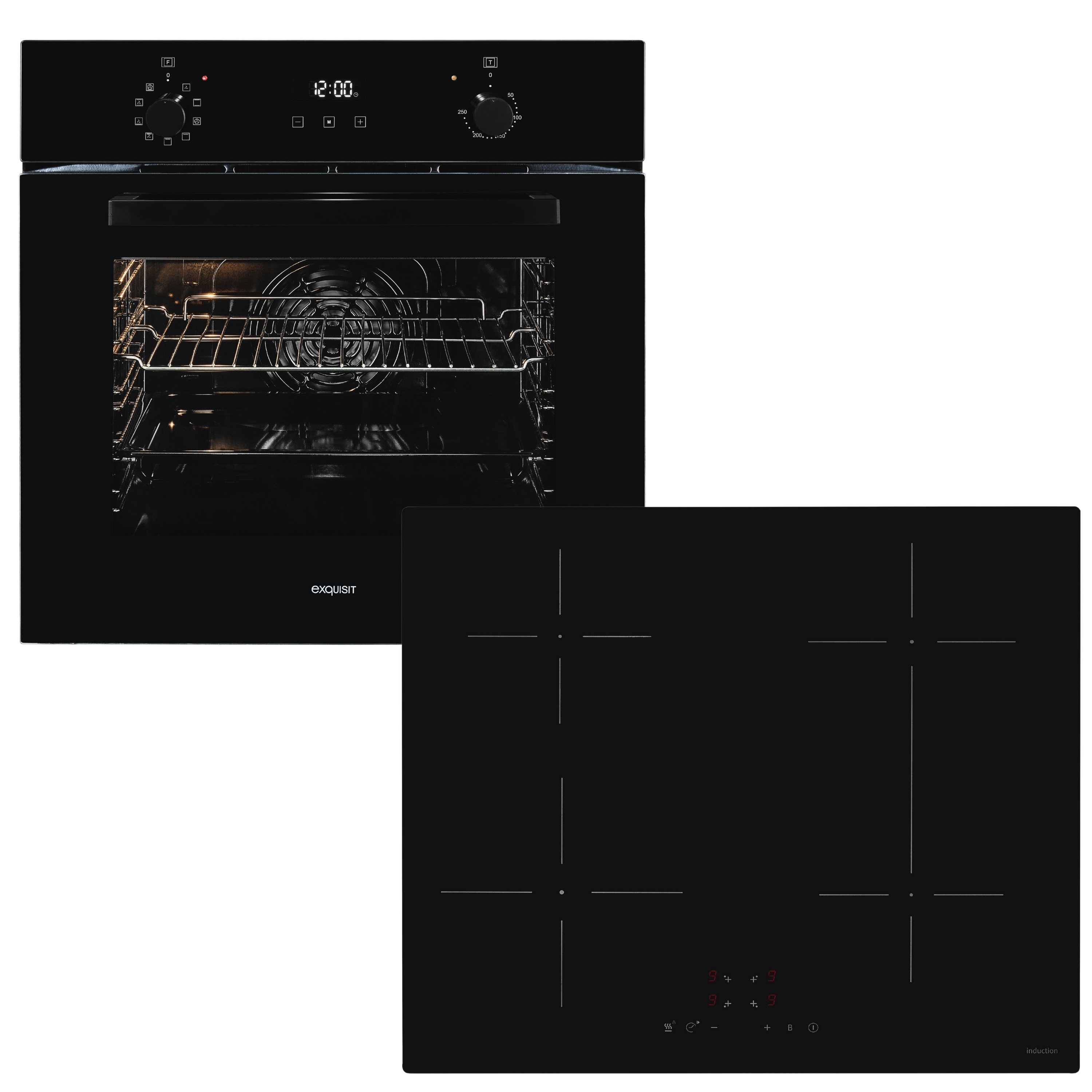 exquisit Backofen-Set "EBE257-H-020 schwarz" Set, 2 Stk. tlg. Schokolade schmelzen o. Pommes frittieren - mühelos mit Induktionsfeld