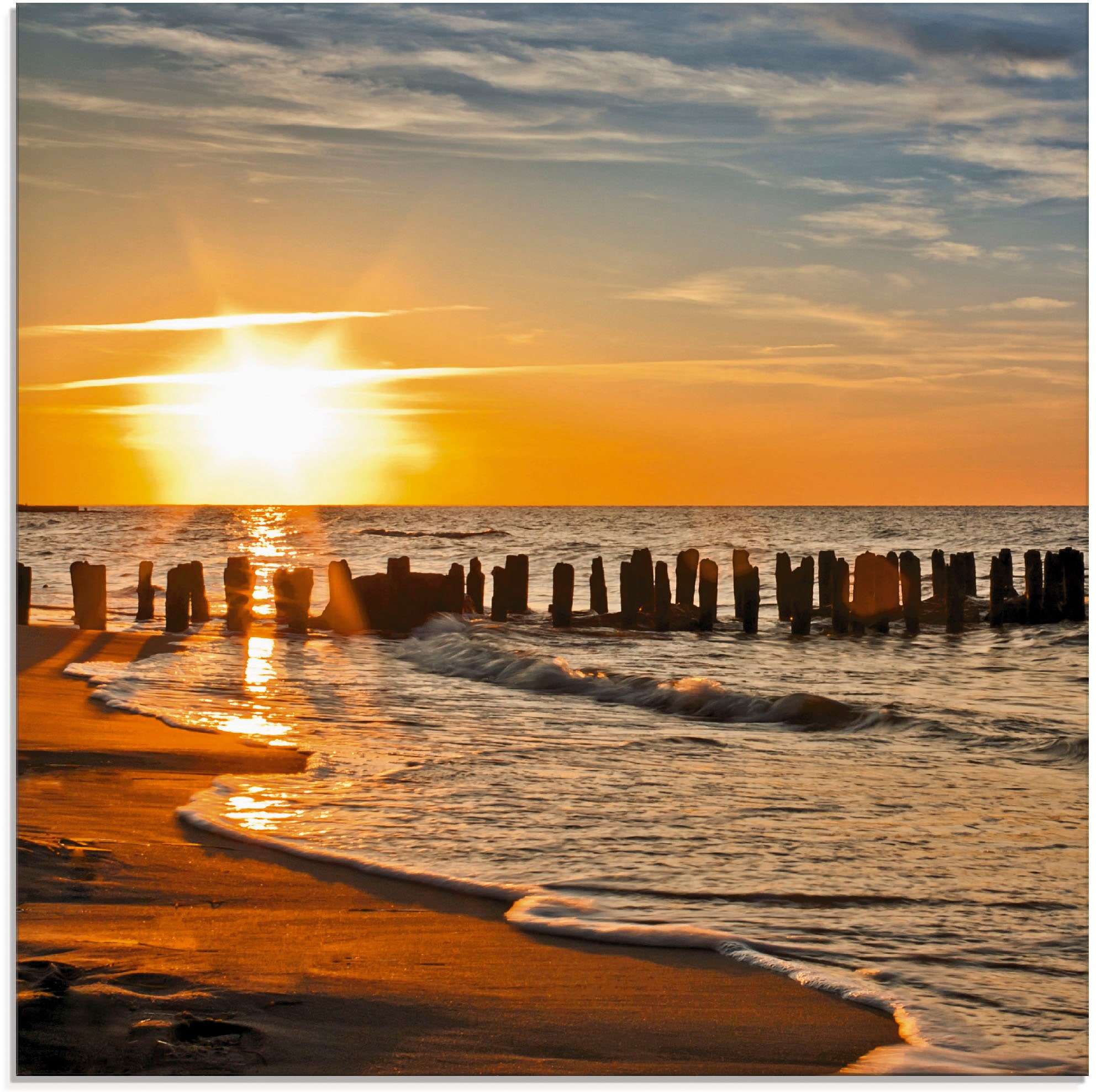 Artland Glasbild "Schöner Sonnenuntergang am Strand" Strand 1 Stk. tlg. in verschiedenen Größen
