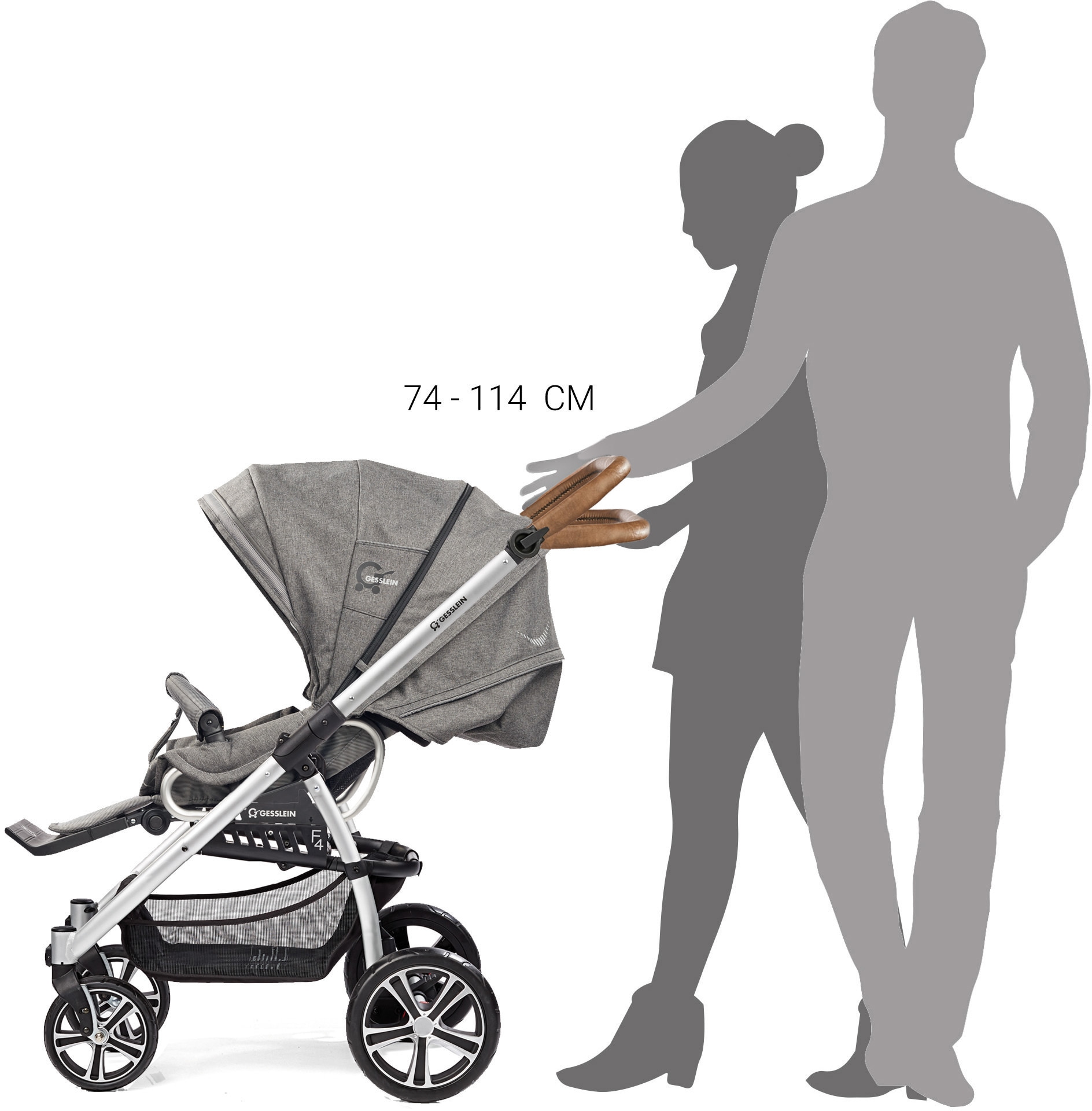 Gesslein Kombi-Kinderwagen »F4 Air+, schwarz/tabak, grau meliert/Stern grau meliert«, mit Tragetasche C2 Compact; Design & Handarbeit aus Deutschland