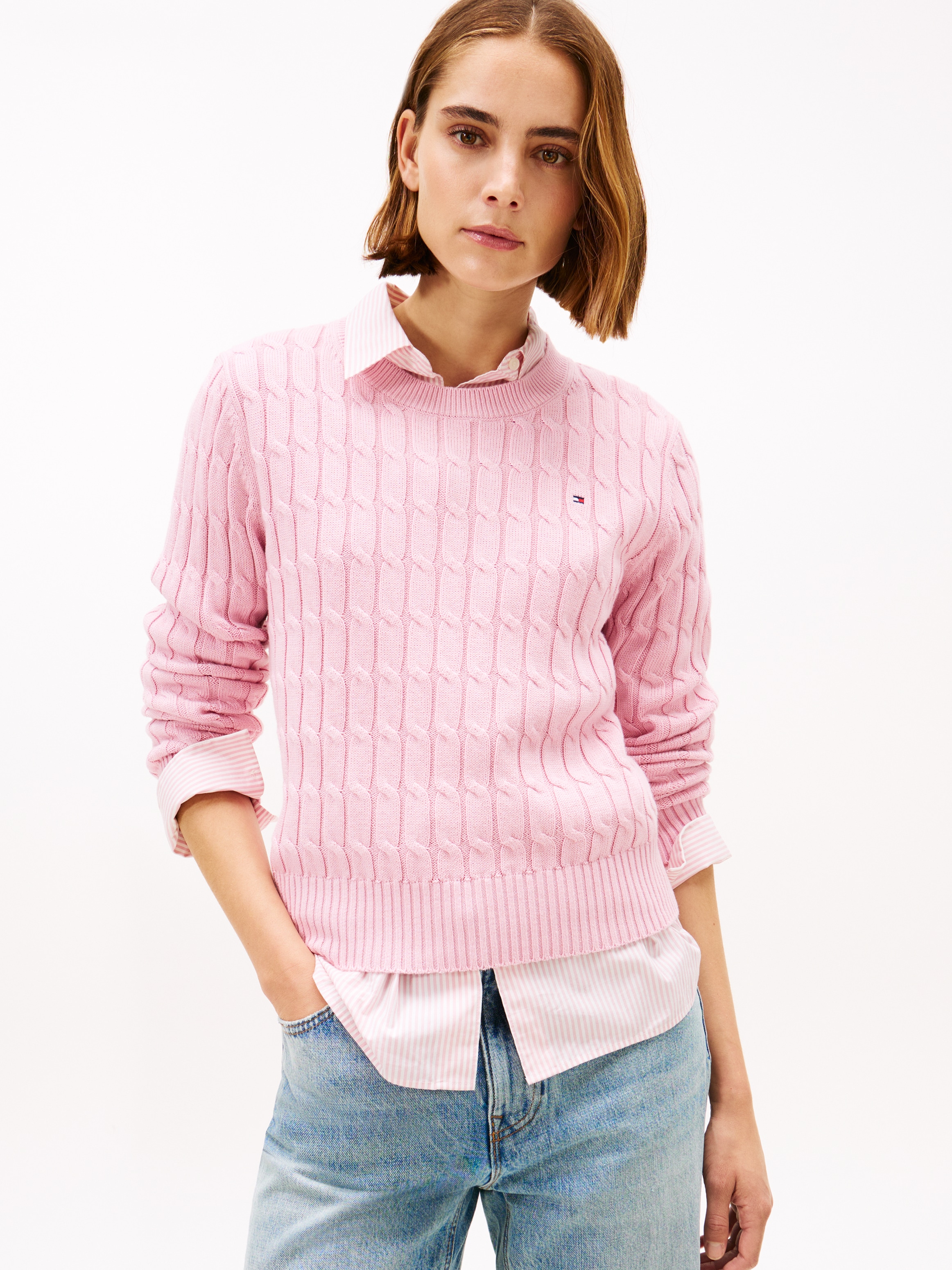 Tommy Hilfiger "CO CABLE MID GG C-NK LS SWT" mit Zopfmuster