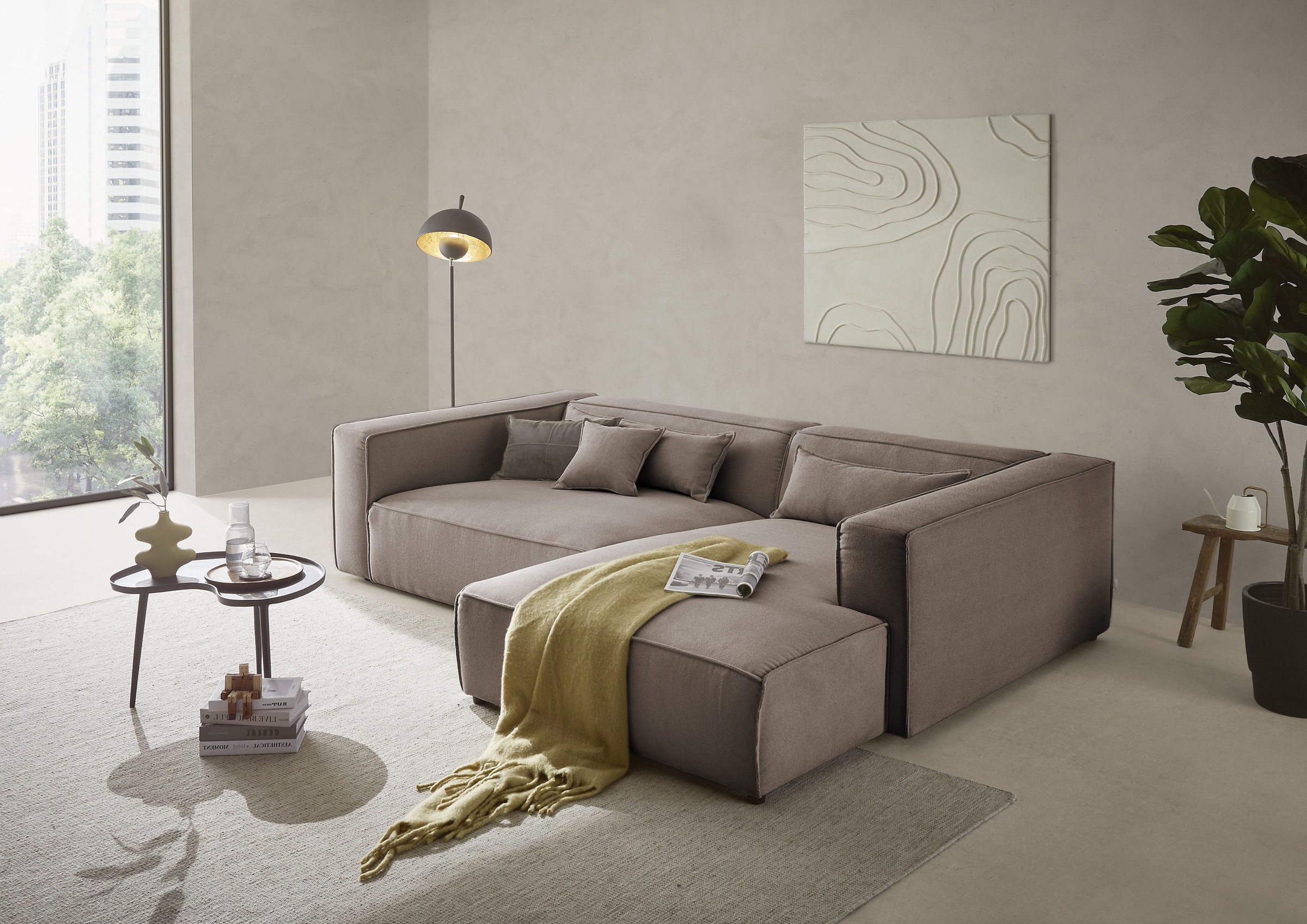 LeGer Home by Lena Gercke Ecksofa »PIARA XXL, Big-Sofa in Cord oder Leinenoptik, L-Form, mit Kedernaht«, wahlweise Ottomane rechts/links, schwarze Füße, extra tiefe Sitzfläche