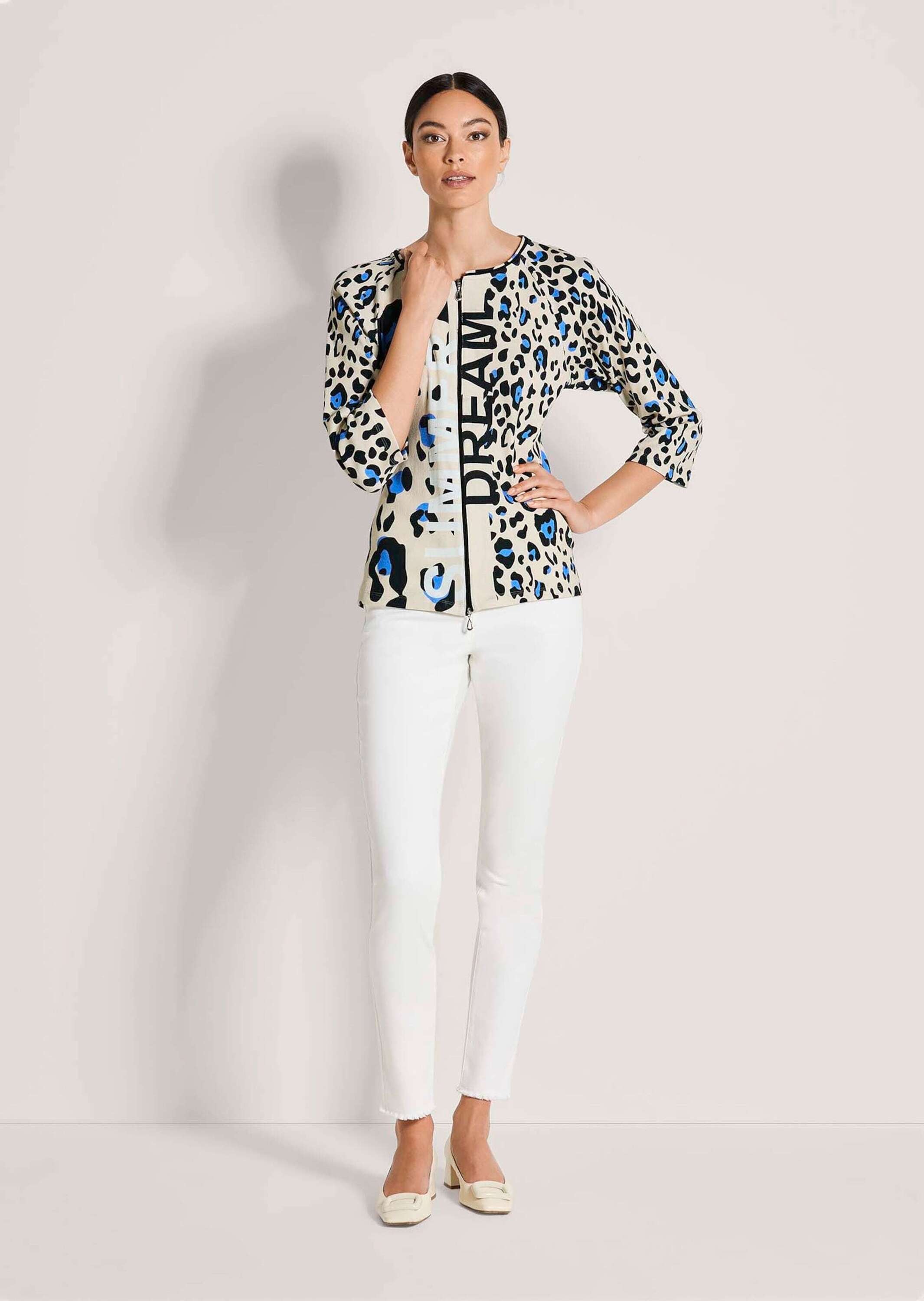 MADELEINE Langarmshirt »Shirtjacke Sportiver Halbarm Shirtblazer mit Print« Rippenqualität