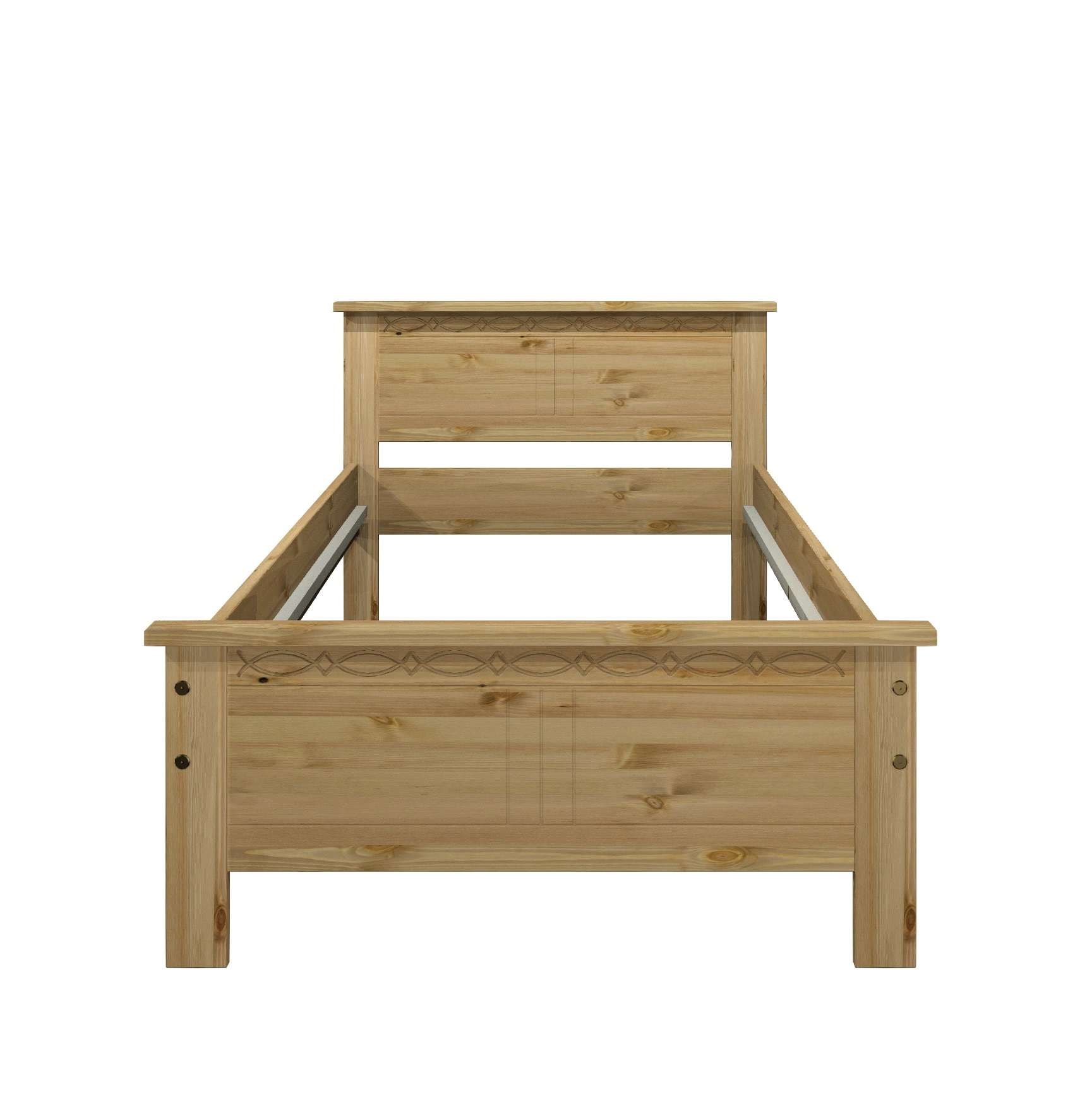 Home affaire Massivholzbett »Indra, TOPSELLER, Landhausstil, edles Design,zertifiziertes Massivholz«, (Breite/Belastbarkeit 180cm/220 KG, 140cm/180 KG, 90cm/120 KG), mit dekorativen Fräsungen, in 2 Breiten und Farben