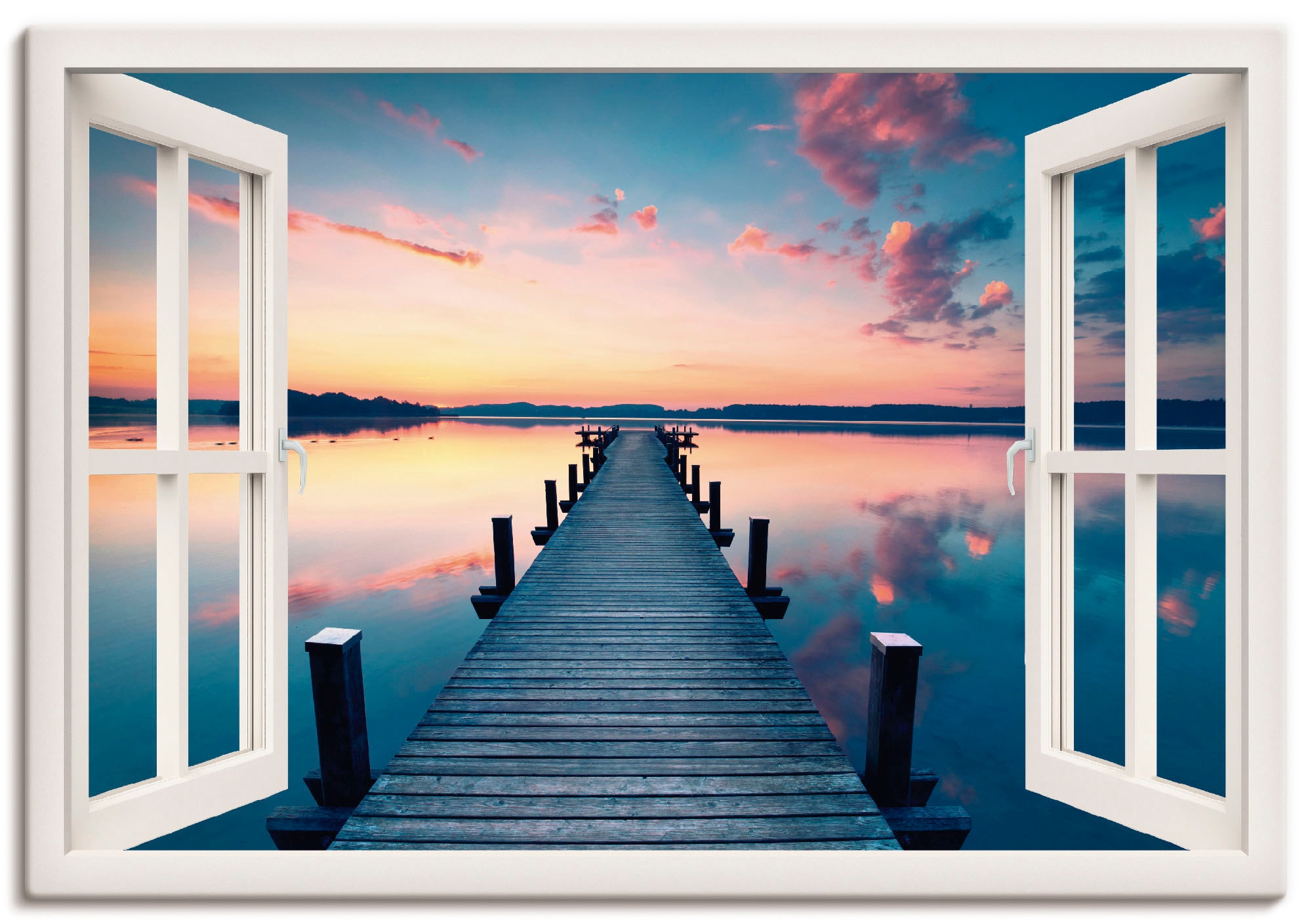 Artland Wandbild Größen Poster Sonnenaufgang«, oder »Pier als versch. Fensterblick, im | Leinwandbild, (1 St.), bestellen Wandaufkleber BAUR in
