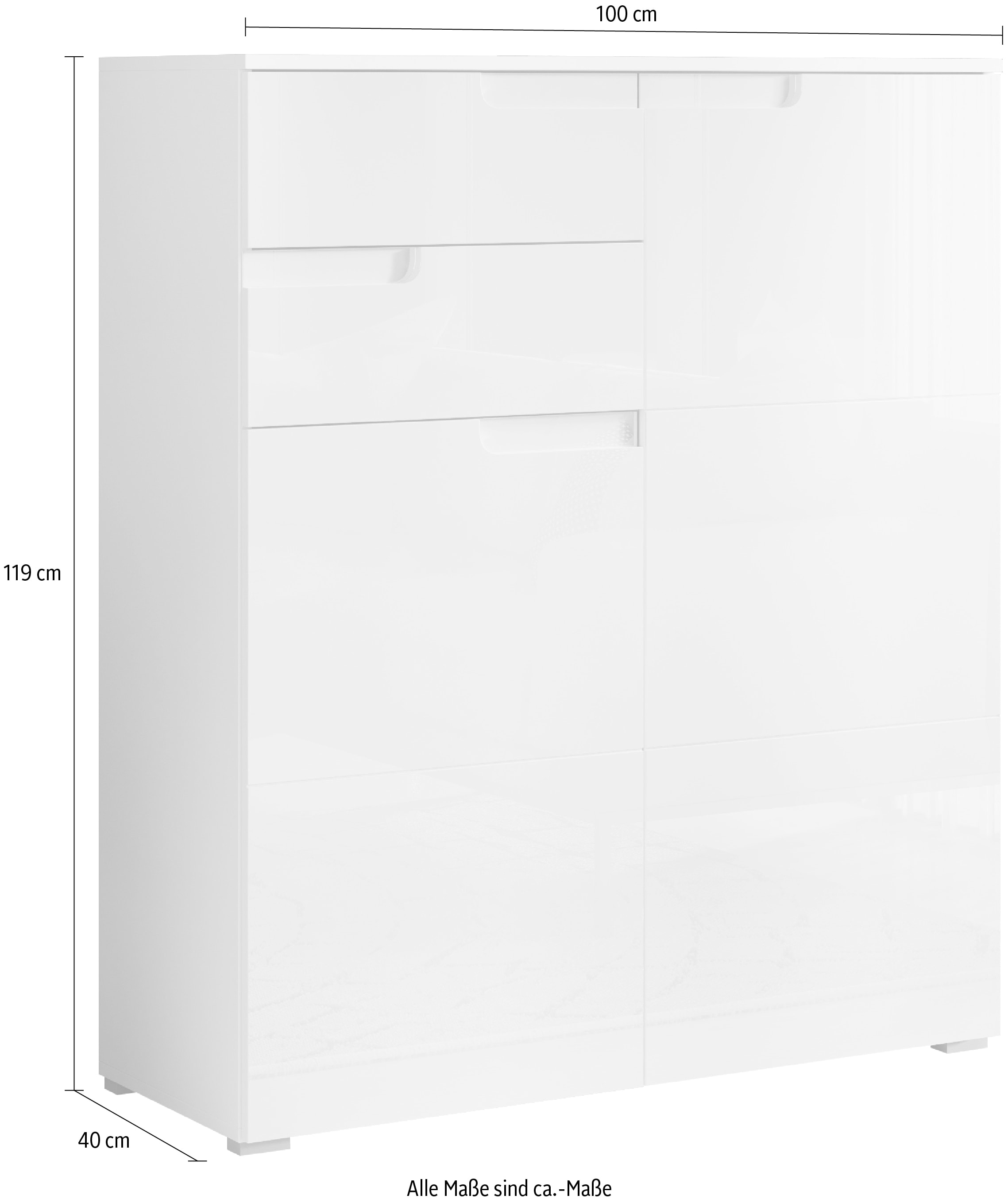 HBZ Kommode »Spice weiß hochglanz, BxHxT 100x119x40 cm«, Kommode mit 2 Türen, 2 Schubkästen und 3 Einlegeböden
