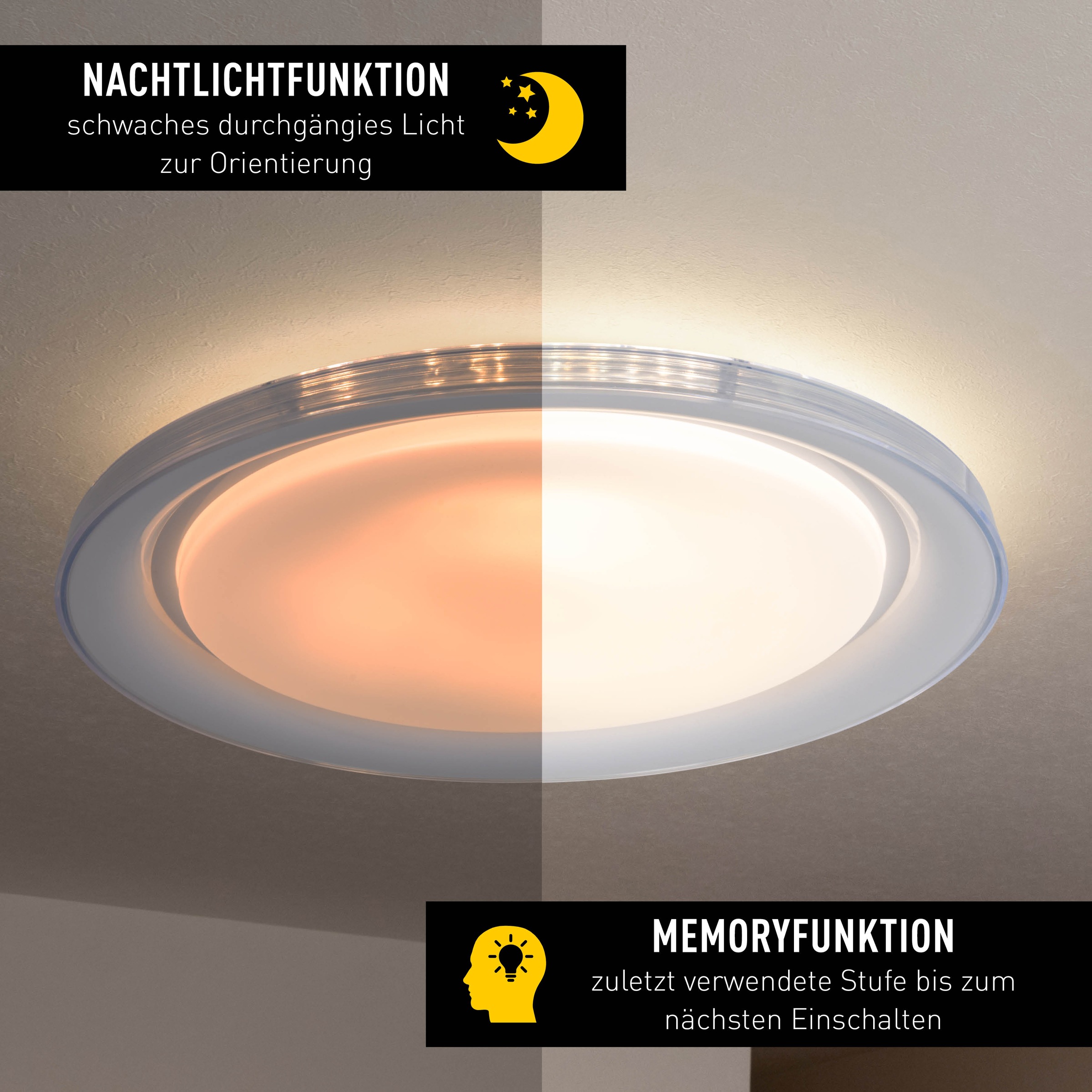 näve LED Deckenleuchte »Claire«, 1 flammig, Leuchtmittel LED-Modul | LED wechselbar, CCT, Memory, Nachtlicht, dimmbar per Infrarot-Fernbedienung inkl.
