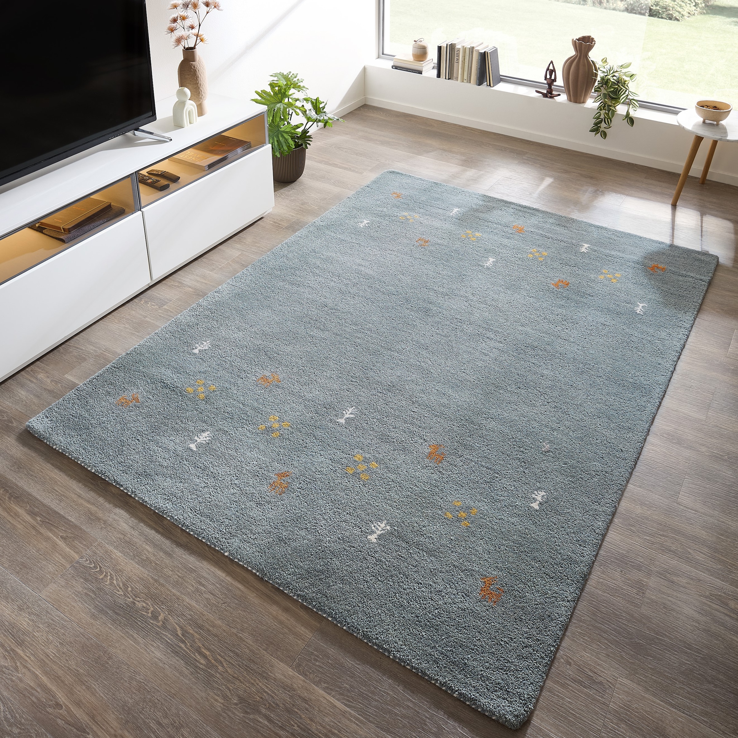 THEKO Wollteppich »Gabbeh Motiv, Handgefertigt, Teppich, Tiermotiv,  reine Wolle« rechteckig 14 mm Höhe reine Wolle, handgewebt, Wohnzimmer, Schlafzimmer, Esszimmer