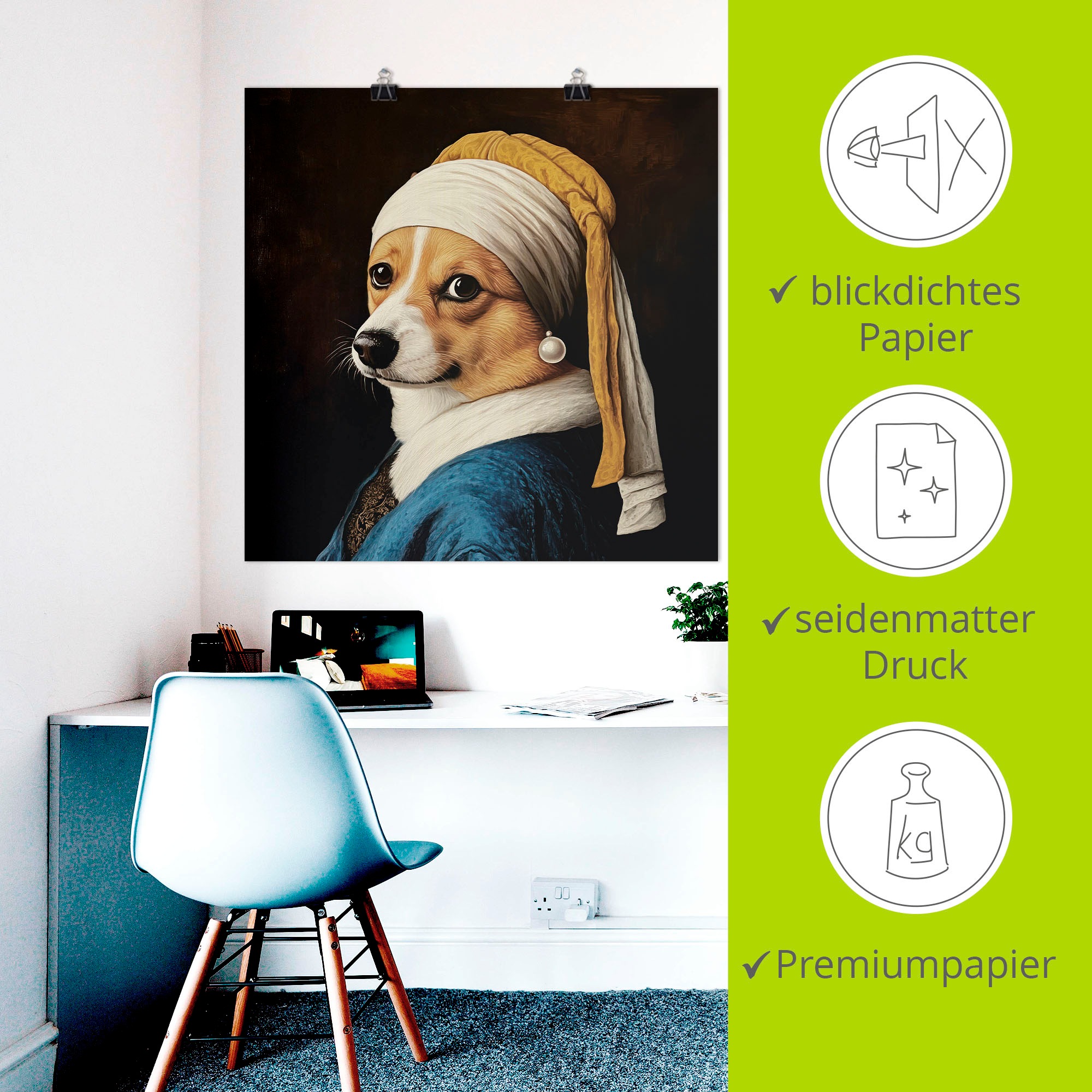 Artland Wandbild »Der Corgi mit dem Perlenohrring« Animal Fantasy 1 Stk. tlg. als Alubild, Leinwandbild, Poster, Wandaufkleber in verschied. Größen