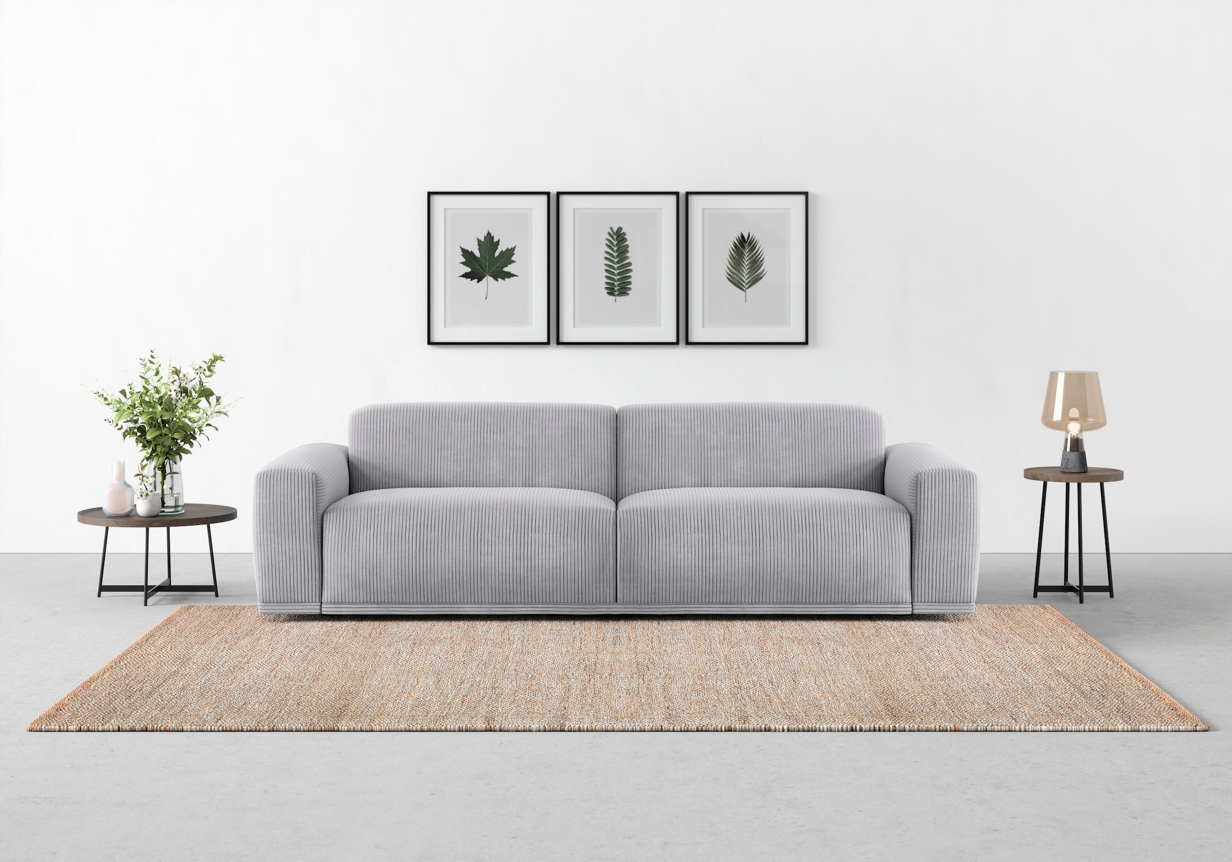TRENDMANUFAKTUR Big-Sofa "Braga Japandi-Design, mit hochwertigem Kaltschaum, Megasofa, in Cord" modernes Big-Sofa, Couch mit hohem Sitzkomfort, 254/72/107 cm (B/H/T)