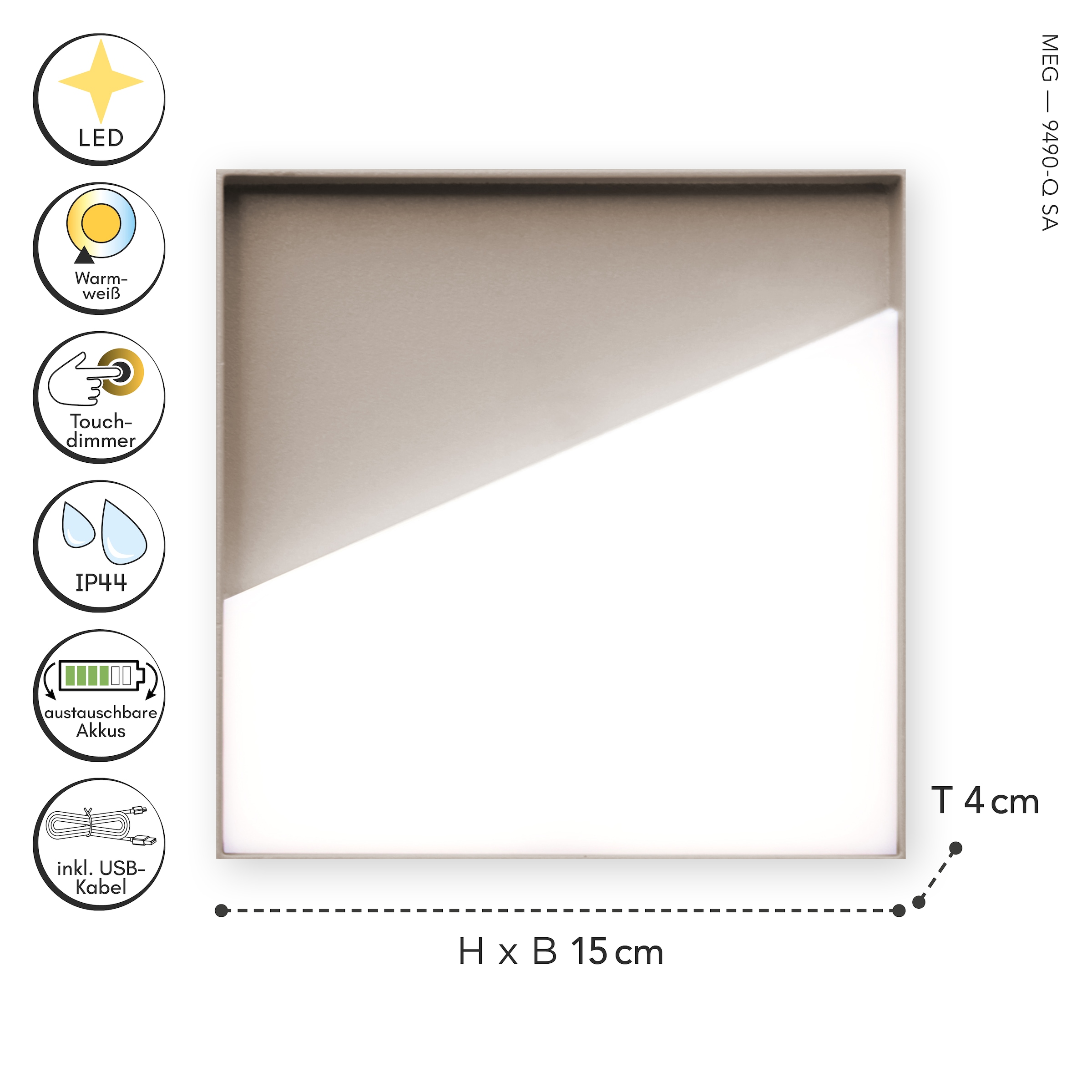 ECO-LIGHT LED Außen-Wandleuchte »LED-Wandleuchte MEG sandfarben«, 1 flammig, Leuchtmittel LED-Board | LED fest integriert, Akku-Licht für Innen & Außen