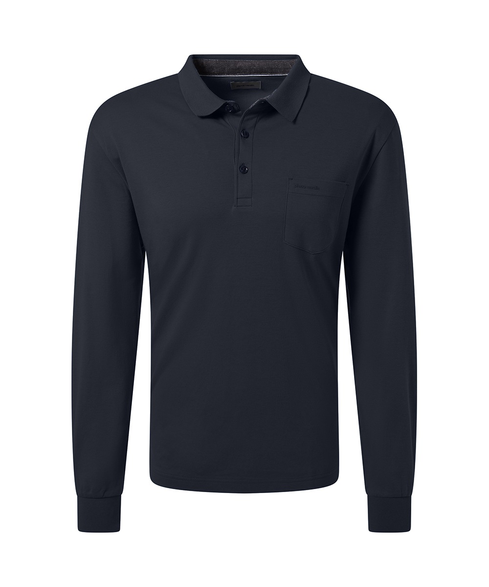 Pierre Cardin Langarm-Poloshirt, Brusttasche mit Marken- Applikation