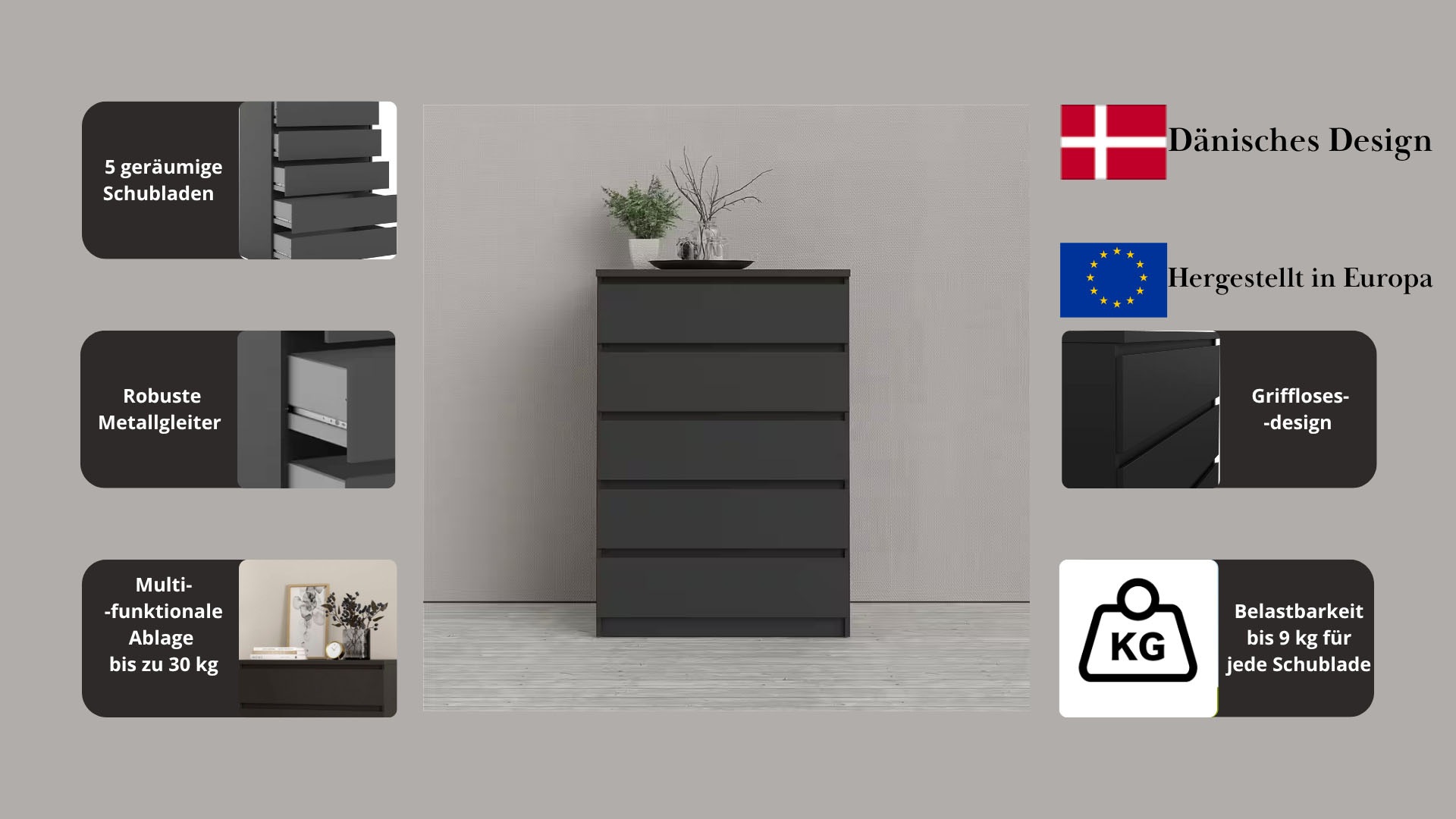 INOSIGN Kommode "Naia, Aufbewahrung, 5 Schubladen, Hochglanz-Optik, grifflo günstig online kaufen