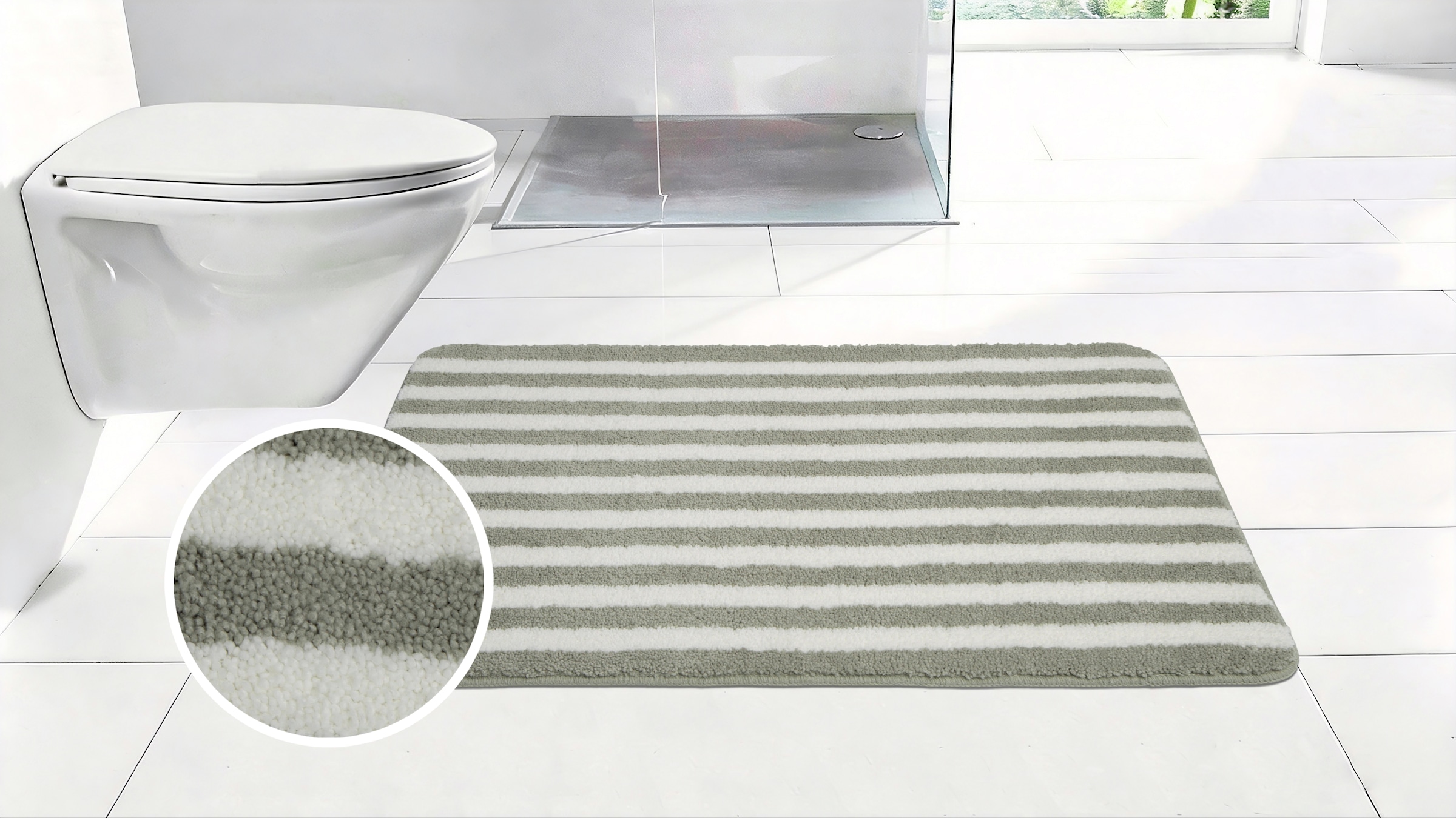 OTTO home Badematte »Streifen, Jannika, Badvorleger, Badezimmer Teppich« Höhe 12 mm rutschhemmend beschichtet fußbodenheizungsgeeignet | schnell trocknend Scandi, modern, gestreift, Badteppich, Badematten