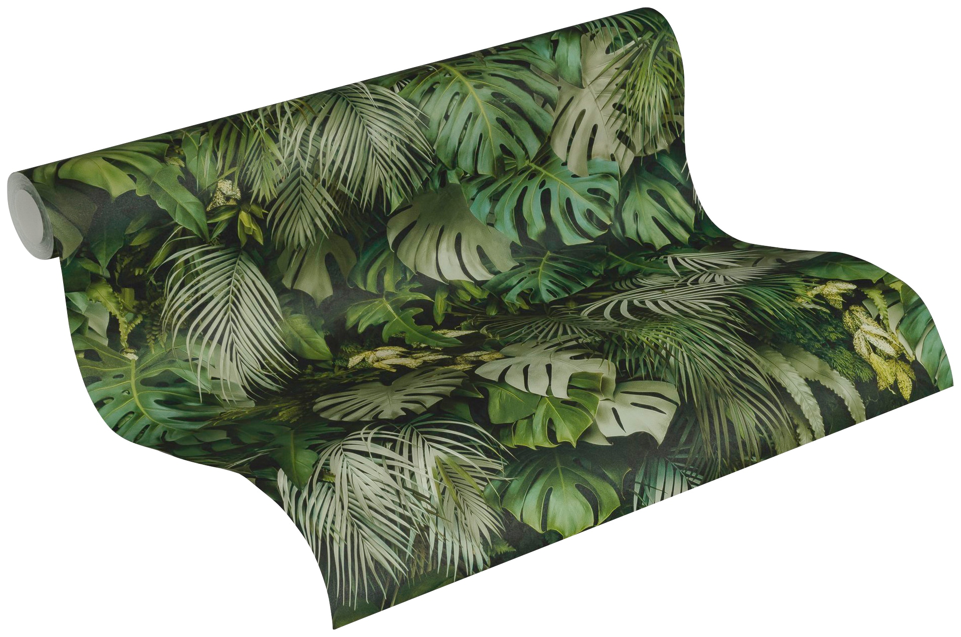 A.S. Création Vliestapete »Greenery mit Palmenprint in Dschungel Optik«, floral-botanisch-Wald, Palmentapete Tapete Dschungel Tapeten Wohnzimmer Schlafzimmer Küche