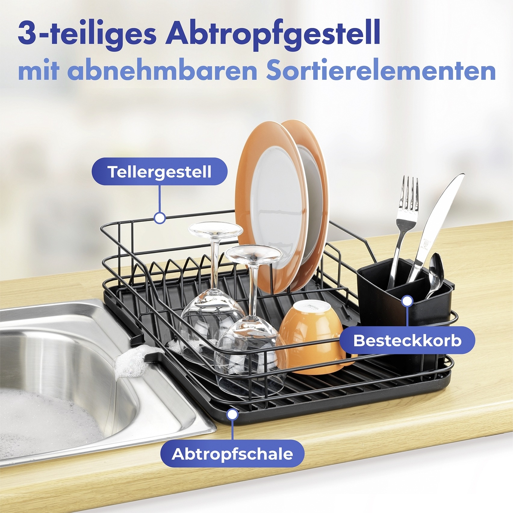 Thumbnail - Maximex Geschirrständer Geschirrabtropfer mit Abtropfschale, Besteckkorb und Tellergestell