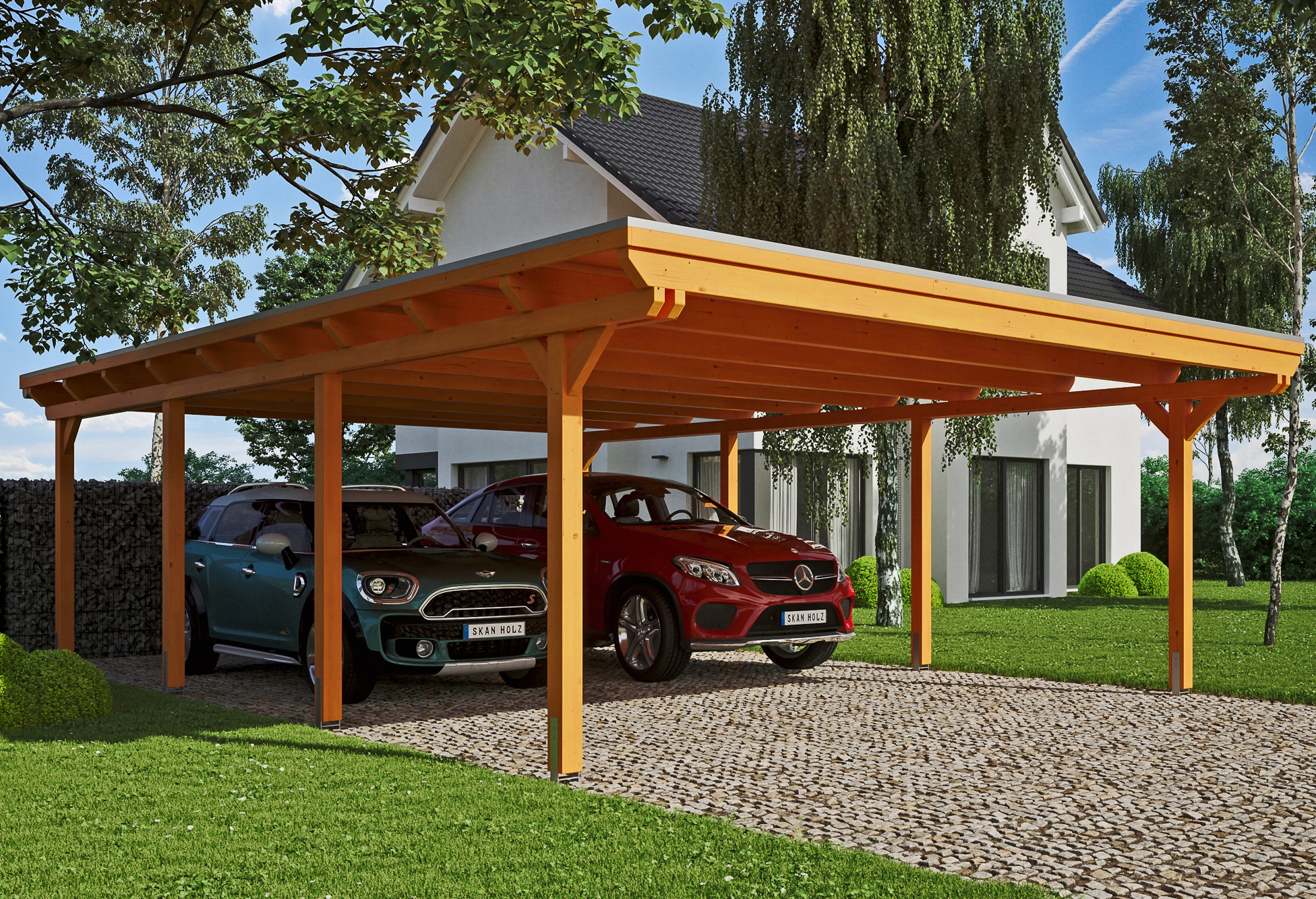 Skanholz Doppelcarport "Emsland" Leimholz 550 cm hellbraun