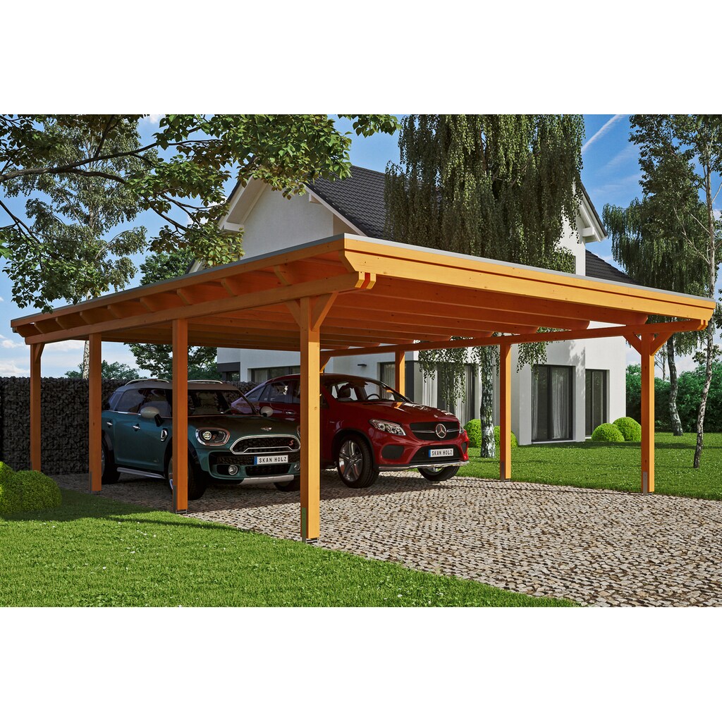 Skanholz Doppelcarport »Emsland«, Leimholz-Nordisches Fichtenholz, 550 cm, hellbraun