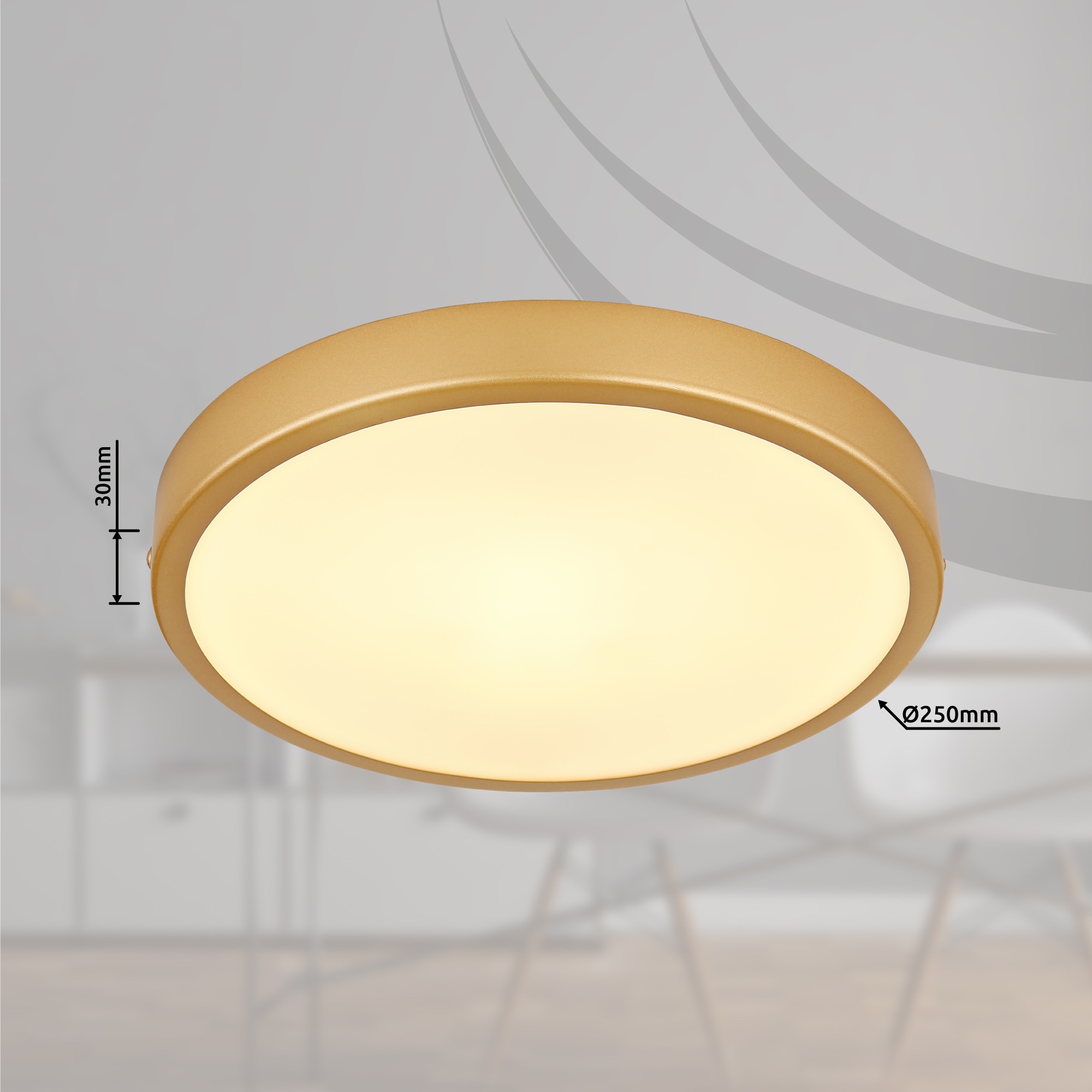 GLOBO LIGHTING Deckenleuchte »TIBEY« LED-Modul 1 Stk. Warmweiß Deckenlampe messingfarben 3000K ø: 170mm Kunststoff opal
