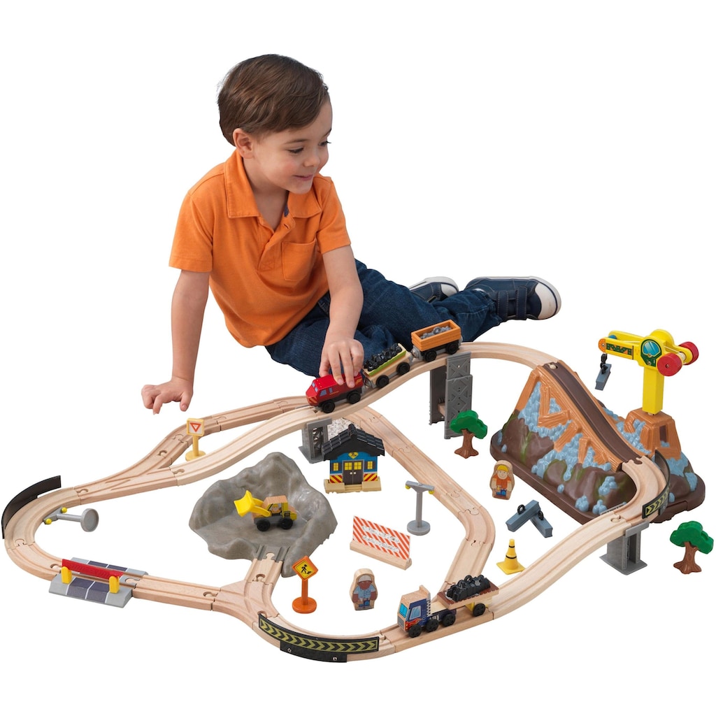 KidKraft® Spielzeug-Eisenbahn »Holzspielzeug, Eisenbahnset Baustelle mit Aufbewahrungsbox«