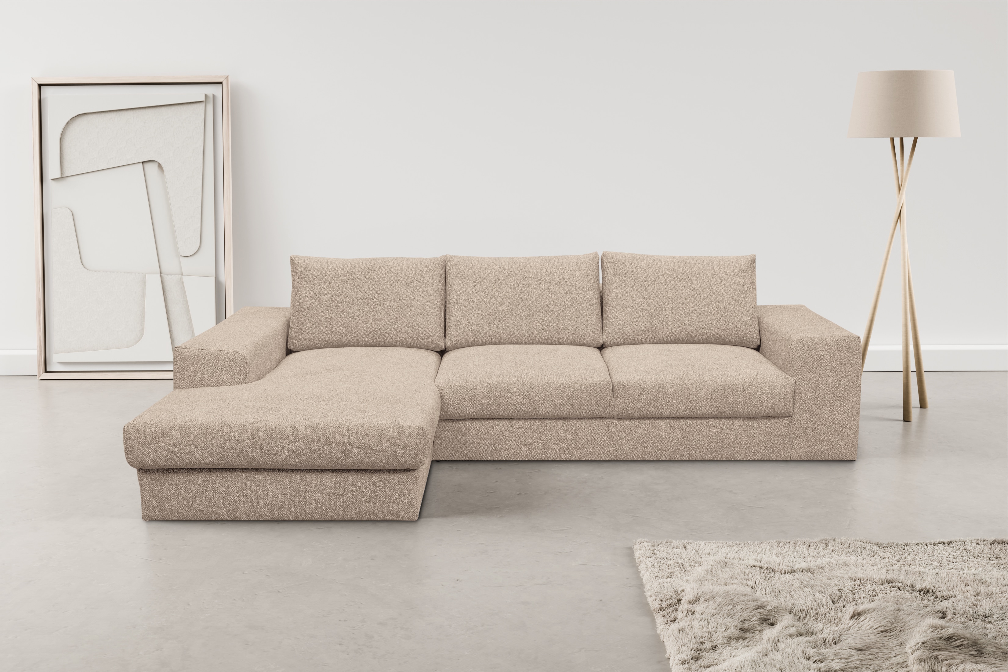 WERK2 Ecksofa "Rozzana 280 x 190 cm modern und bequem" Plüsch, L-Form, XXL