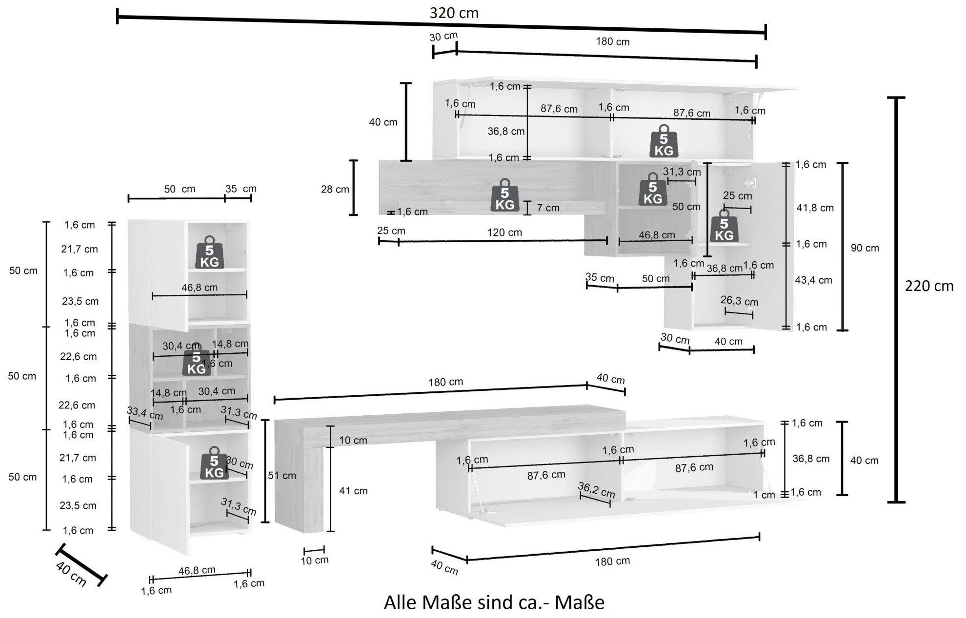 OTTO home Wohnwand »Chronos Wohnwand, Medienwand, 8-er set« Set, 8 Stk. tlg.