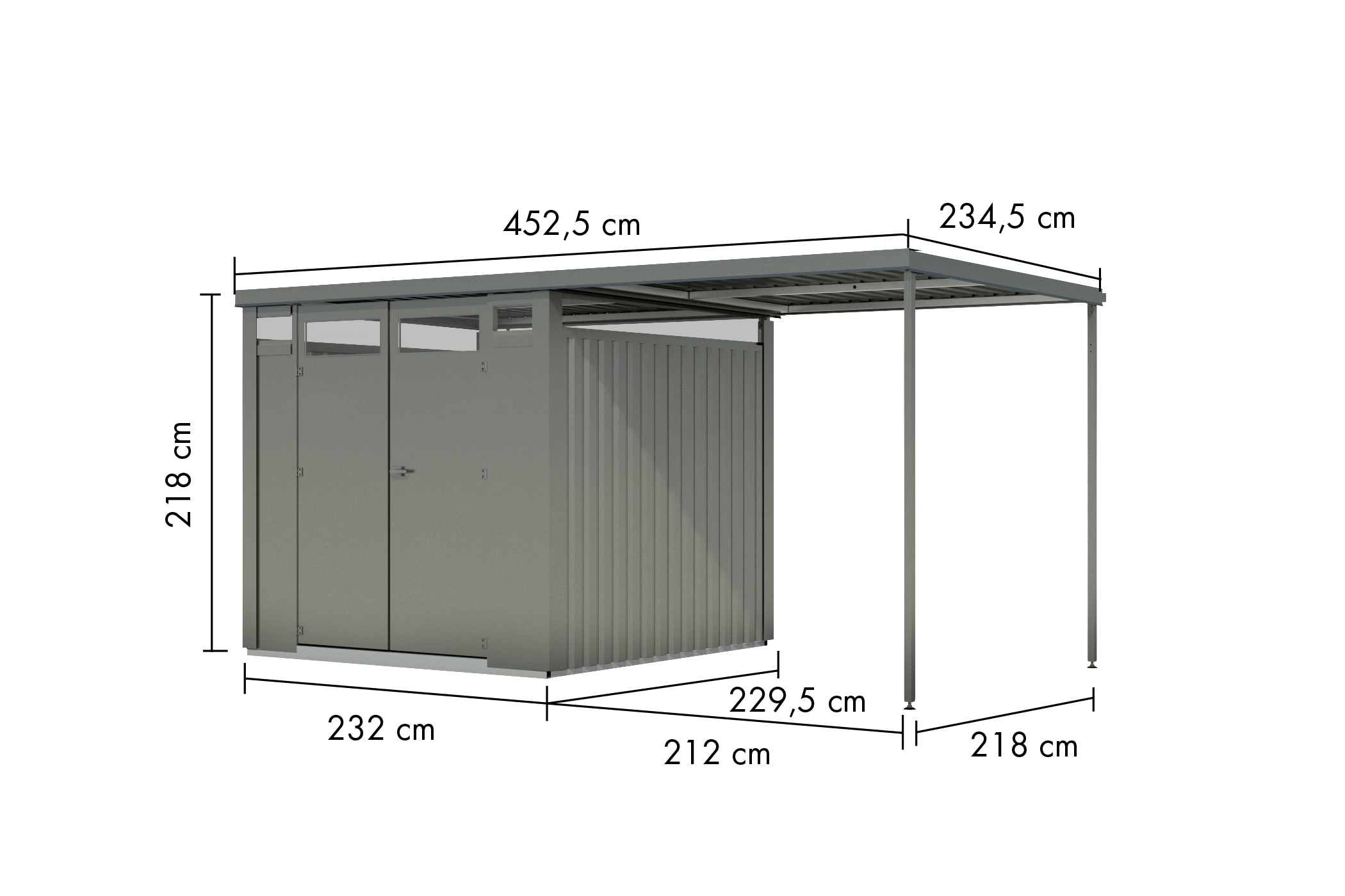 Karibu Gartenhaus »"Østen 2" SET mit Anbaudach 2,25 m«, pulverbeschichtetes Trapezblech, Rahmen aus verzinktem Vierkantrohr