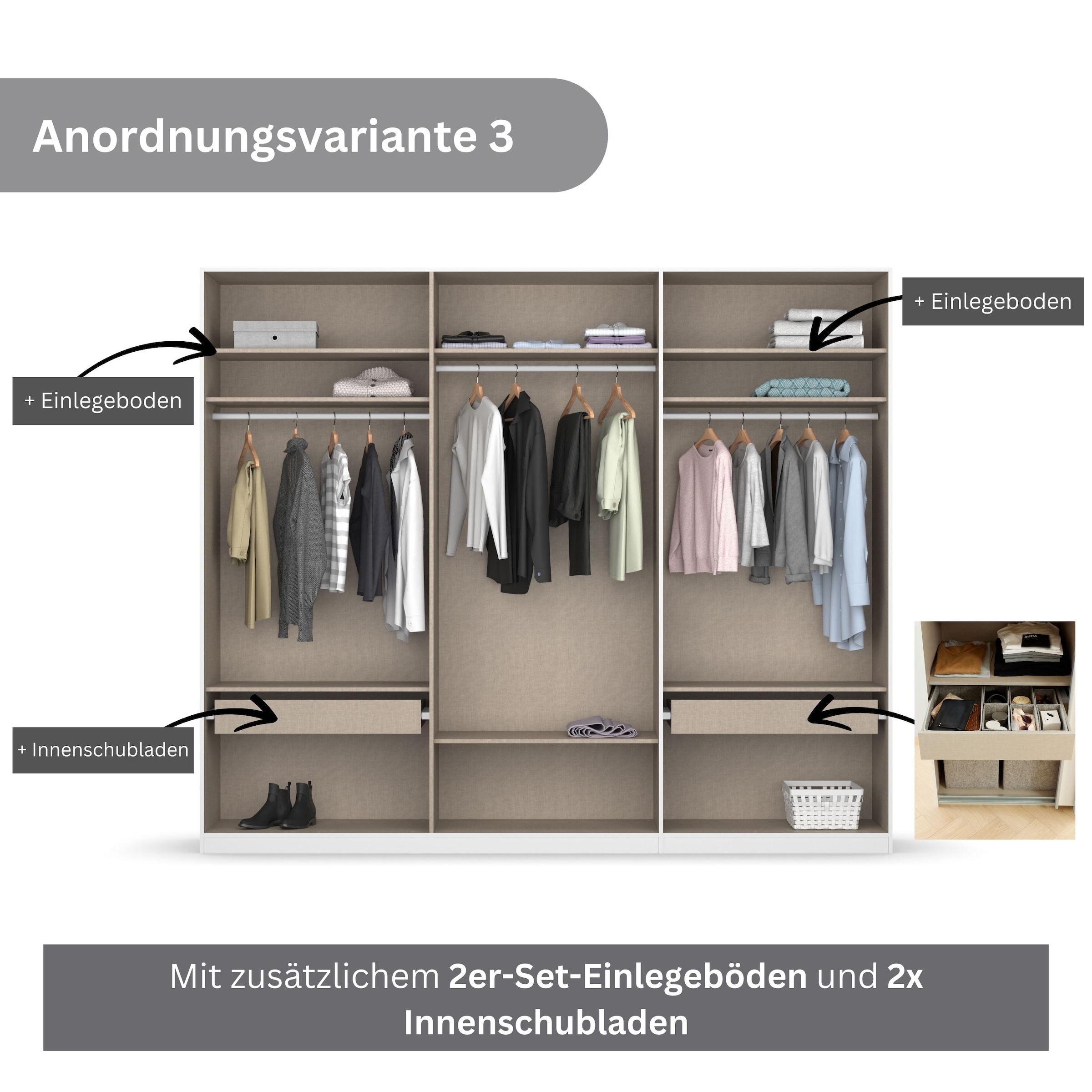 rauch Drehtürenschrank »Kleiderschrank Schrank Garderobe KOLUNA mit Glastüren und Spiegel«, inkl. 2 Innenschubladen sowie extra Einlegeböden MADE IN GERMANY