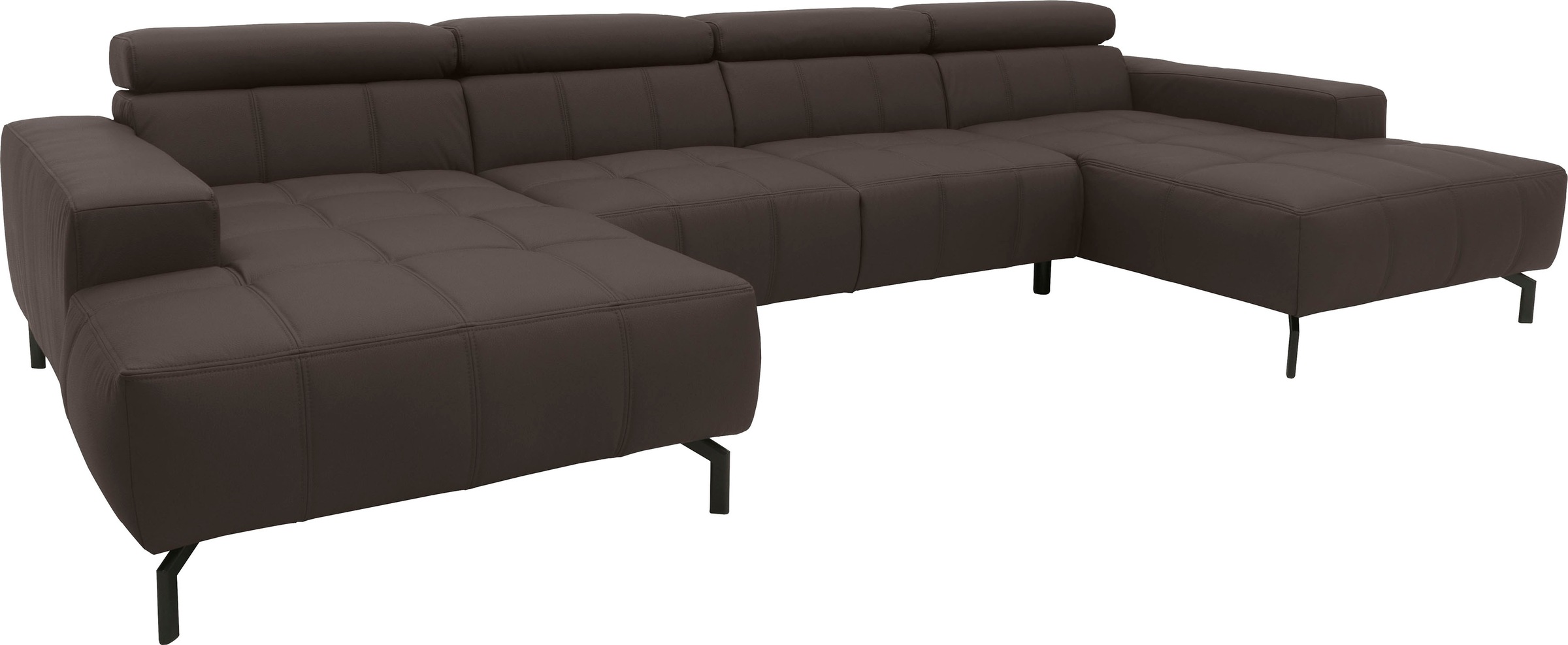 DOMO collection Wohnlandschaft »Cunelli tolle Sitznähte als Designelement, fester Sitzkomfort, U-Form«, wahlweise mit Kopfteilverstellung, bodenfrei