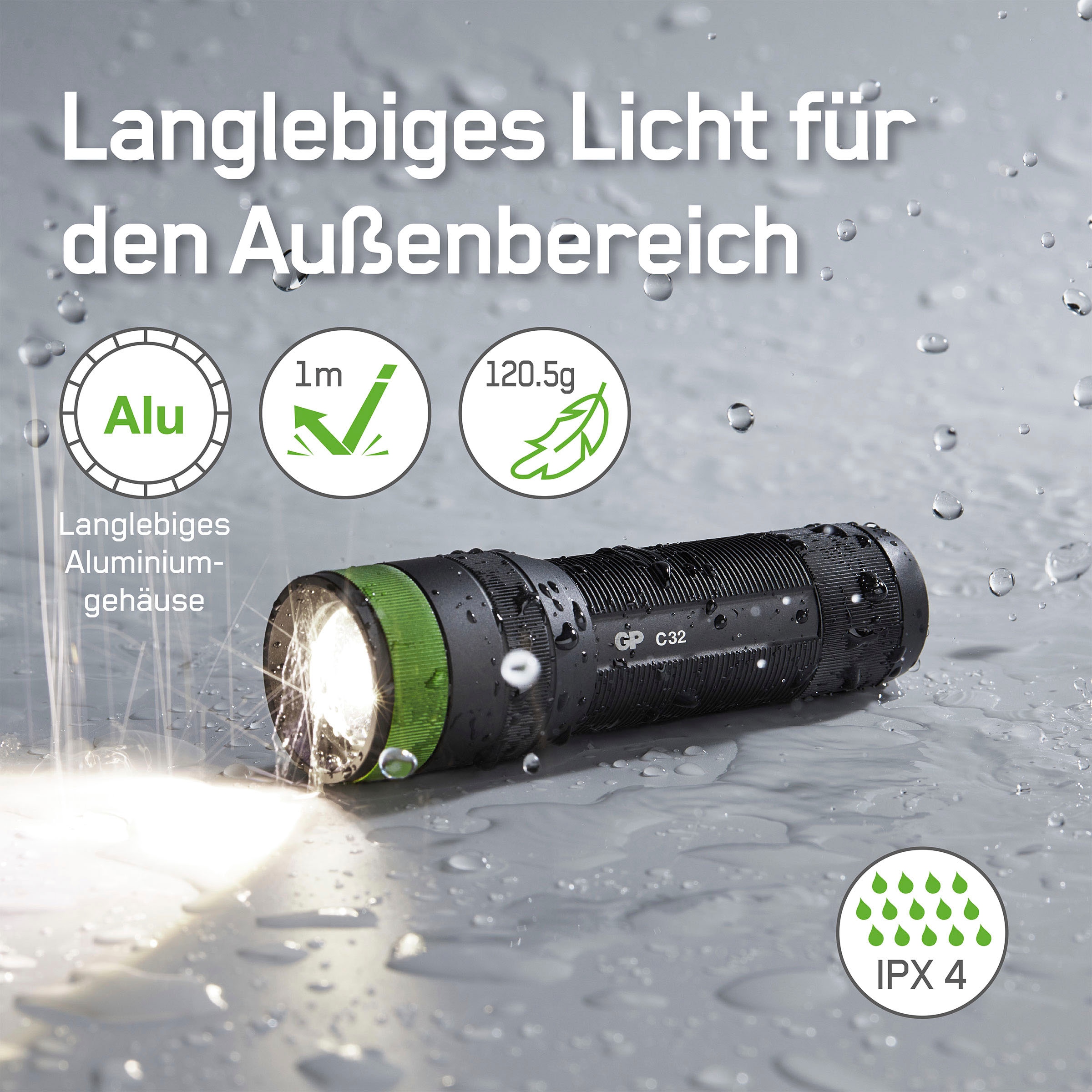 GP Batteries Taschenlampe »Discovery C32«, inkl. 3x AAA Batterie, Metallgehäuse, Leuchtmodi Max/Niedrig/SOS