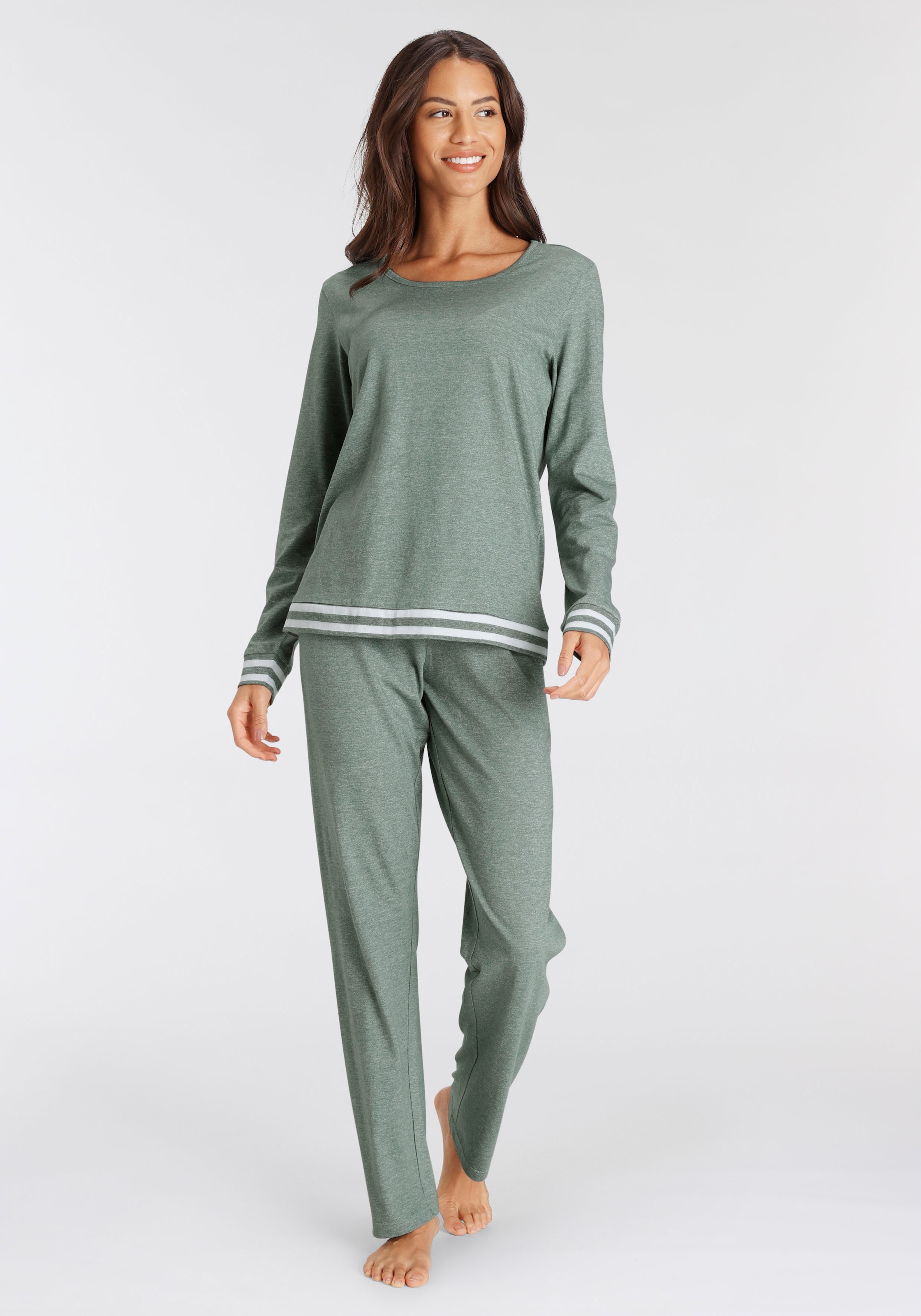 Vivance Dreams Pyjama, (2 tlg.), mit gestreiften Bündchen