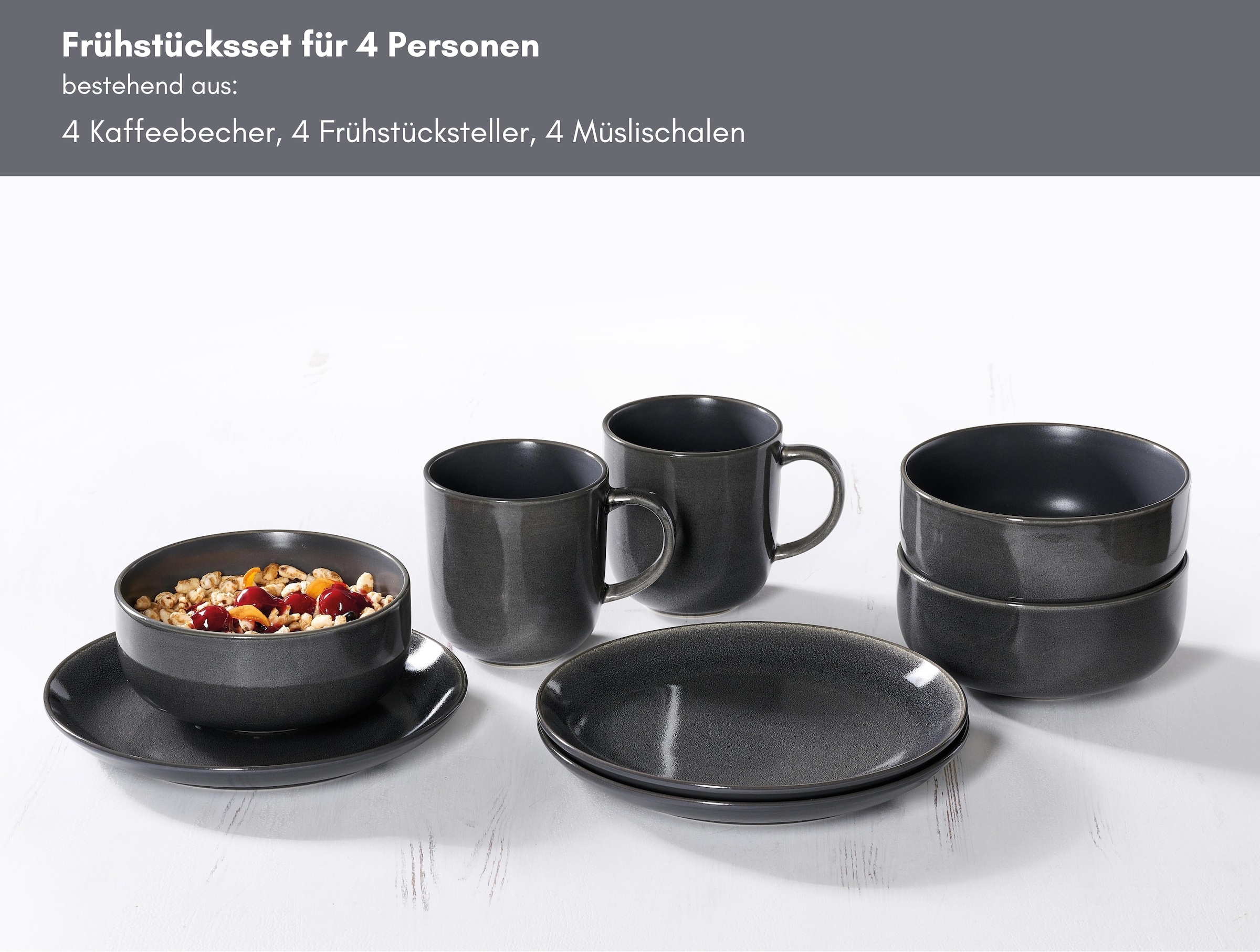 Ritzenhoff & Breker Frühstücks-Geschirrset »Toledo«, (Set, 12 tlg.), Reaktivglasur, jedes Stück ein Unikat
