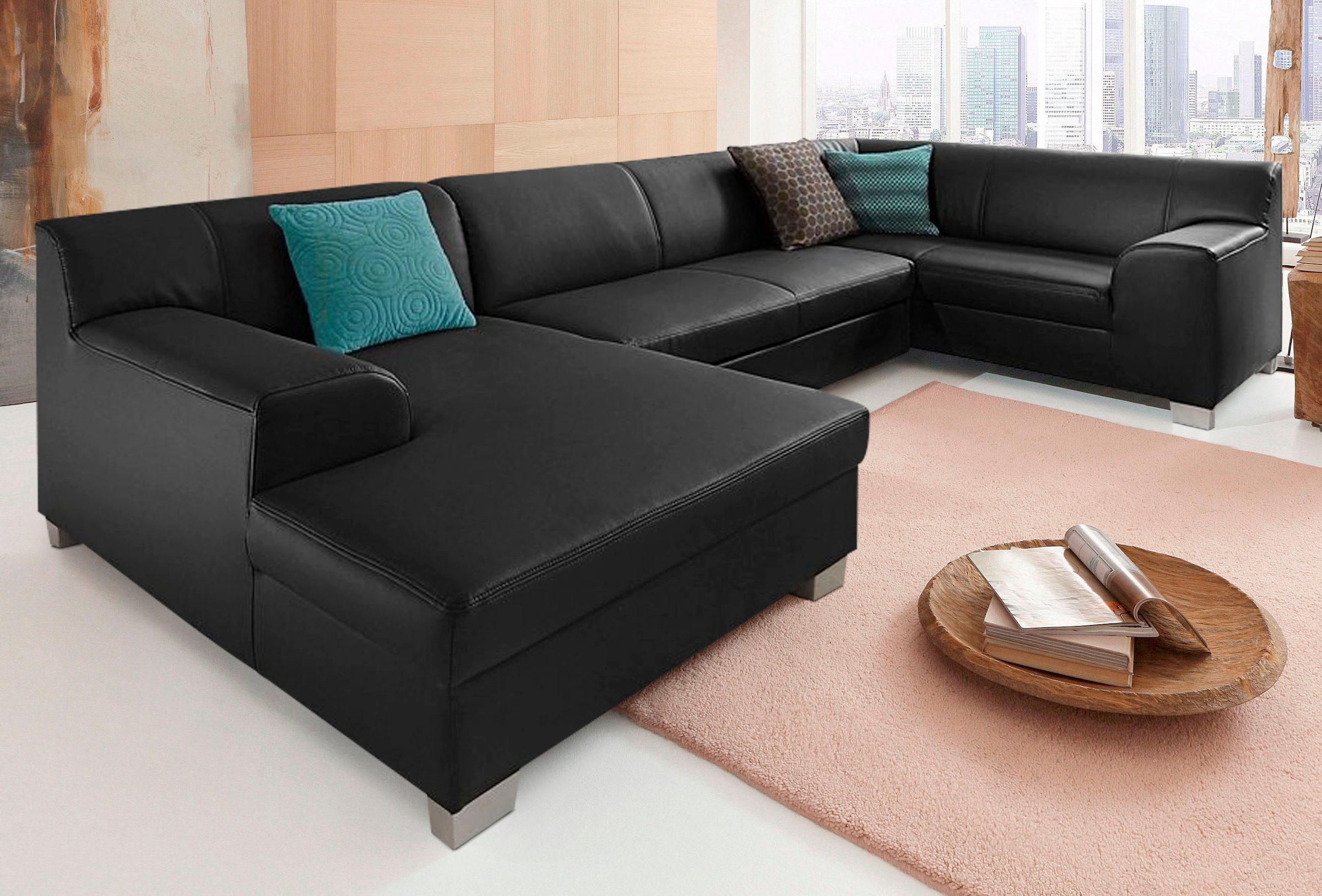 DOMO collection Wohnlandschaft "Amando in vielen Bezugsvarianten, auch in Leder, komfortabel, U-Form" wahlweise mit Bettfunktion, fester Sitzkomfort, frei im Raum stellbar