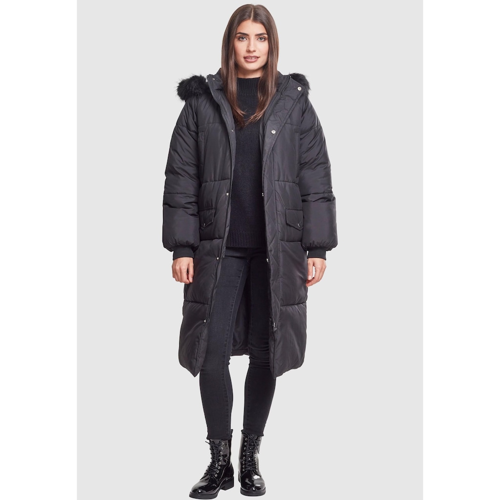 URBAN CLASSICS Winterjacke »Urban Classics Damen Ladies Oversize Faux Fur Puffer Coat«, (1 St.), mit Kapuze