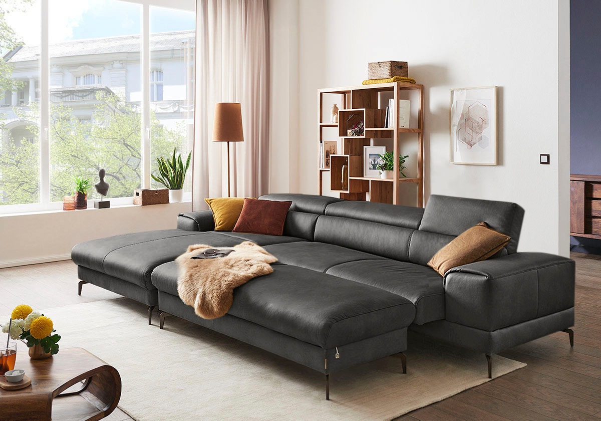 W.SCHILLIG Ecksofa »piedroo, Designsofa mit tollem Sitzkomfort, bequem und elegant, L-Form«, Kopfteilverstellung, wahlweise mit Sitztiefenverstellung, Breite 343cm