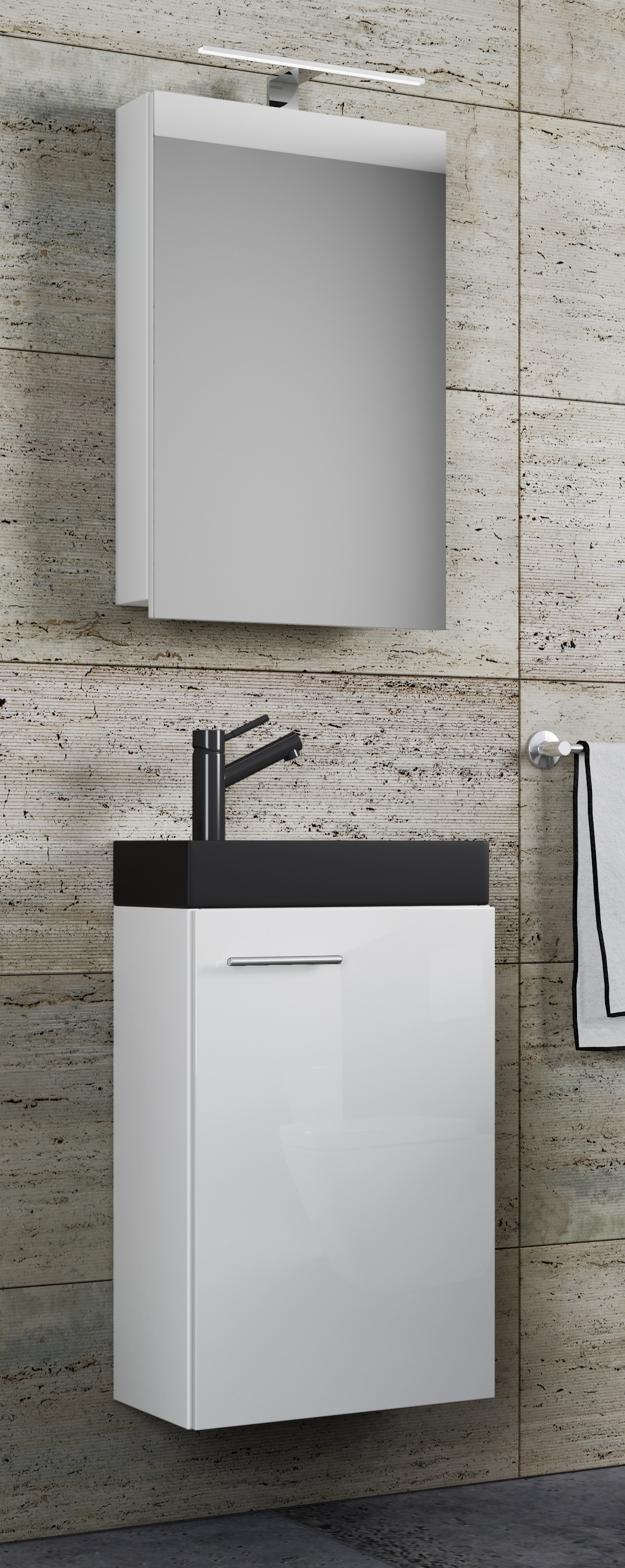 VCM Waschbeckenunterschrank »VCM 3-tlg Set | Waschplatz für Gäste WC | Gästebad | Waschtisch mit Spiegelschrank | Badezimmer Set ¿ Slito SC-BL«, (3 St.)