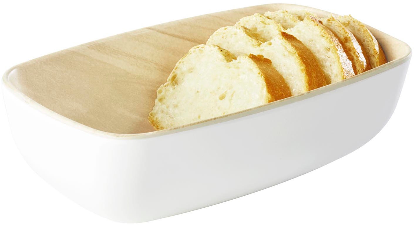 APS Schale "Frida, GN 1/9 Schale", B/H/L: 10,8cm x 5,5cm x 17,6cm, weiß, Schüsseln, innen mit Holzoptik, 17,6 x 10,8 cm, Höhe ca. 5,5 cm