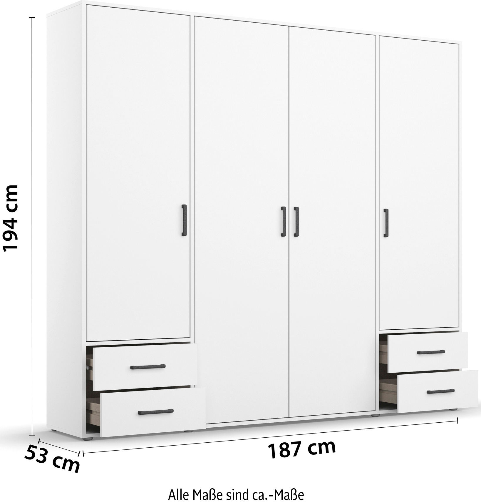 rauch Drehtürenschrank »Kleiderschrank Schrank Garderobe Wäscheschrank VOYAGER«, (in 3 verschiedenen Ausstattungen BASIC/CLASSIC/PREMIUM), moderne Griffe in Graumetallic mit Außenschubkästen MADE IN GERMANY