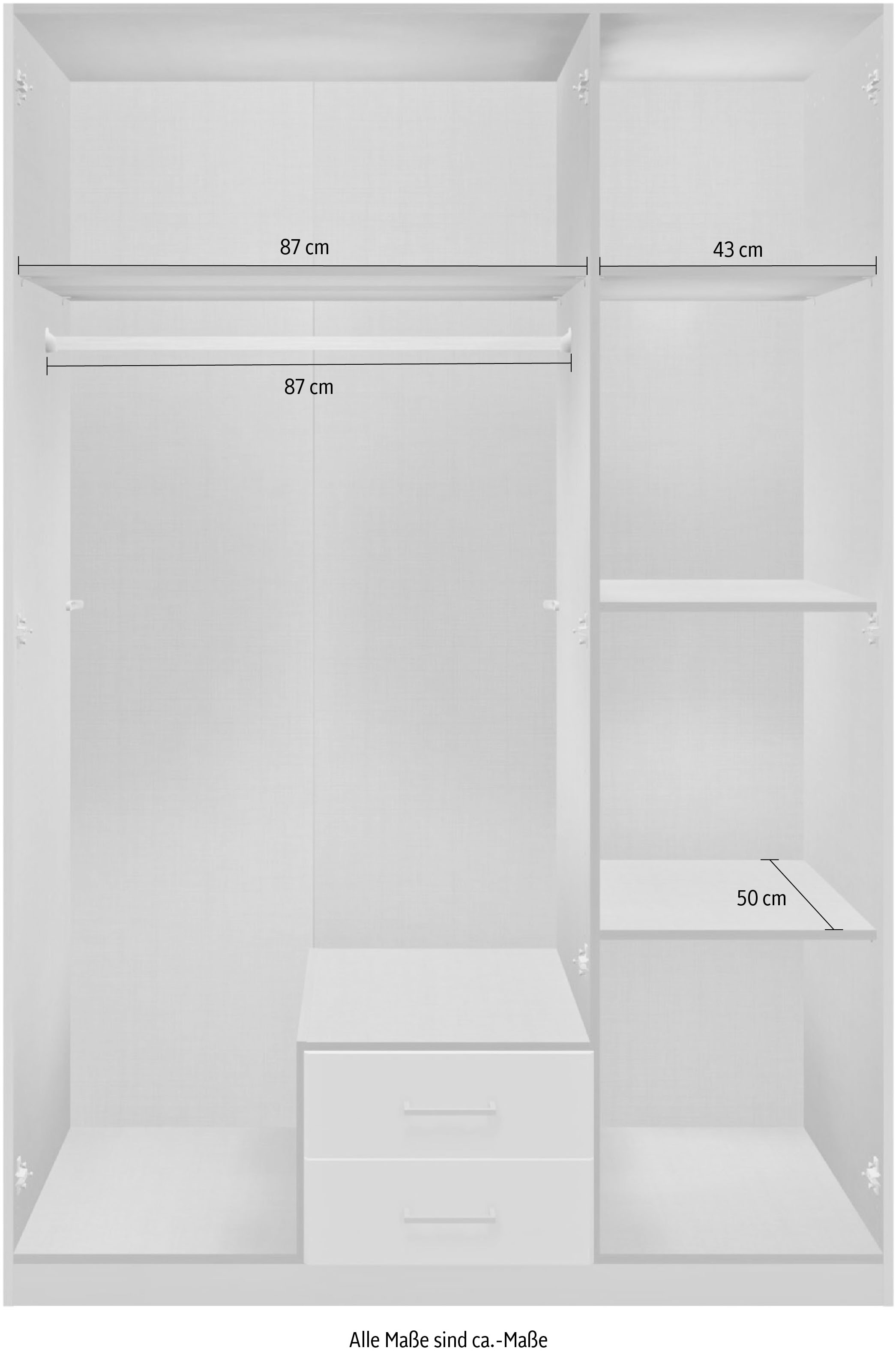 breit mit BAUR Drehtürenschrank 135 Farbglas-Tür, Wimex »Soest«, | 180cm oder wahlweise