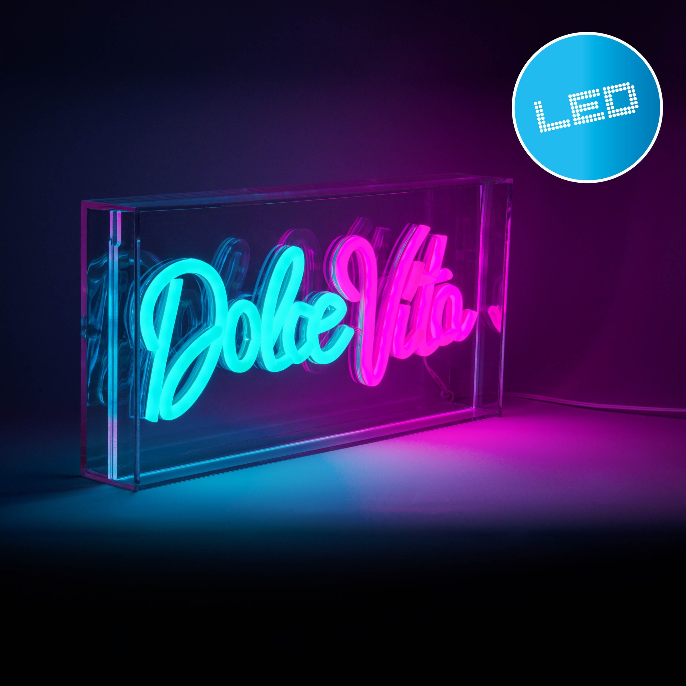 näve LED Dekolicht »DOLCE VITA«, 1 flammig, Leuchtmittel LED-Modul | LED fest integriert, Schriftzug beleuchtet blau rot, Tisch- Wandfunktion, transparent, USB