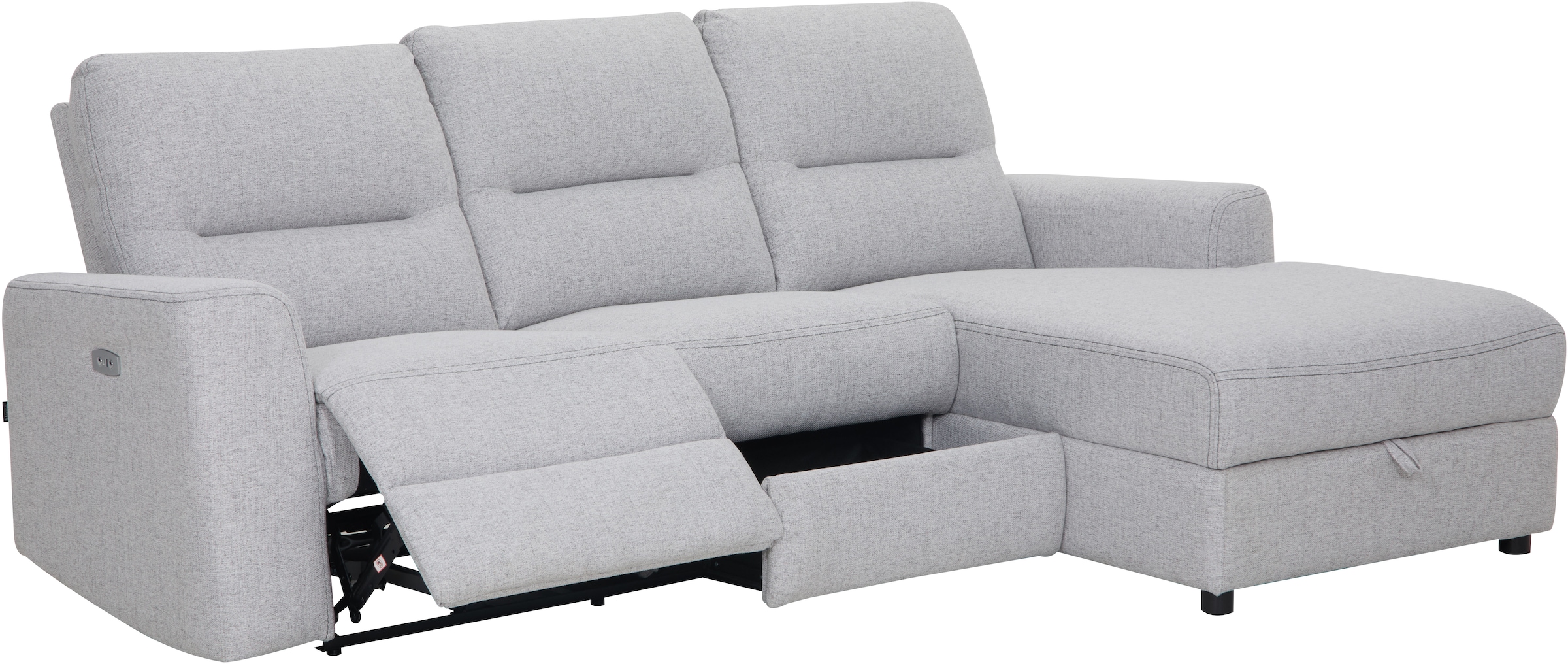 Home affaire Ecksofa »VENOIR, L-Form, 250 cm, manuelle u. elektrische Funktion (m. USB A/C)«, Stauraum unter der Recamiere, 2. Staufach, Federkern