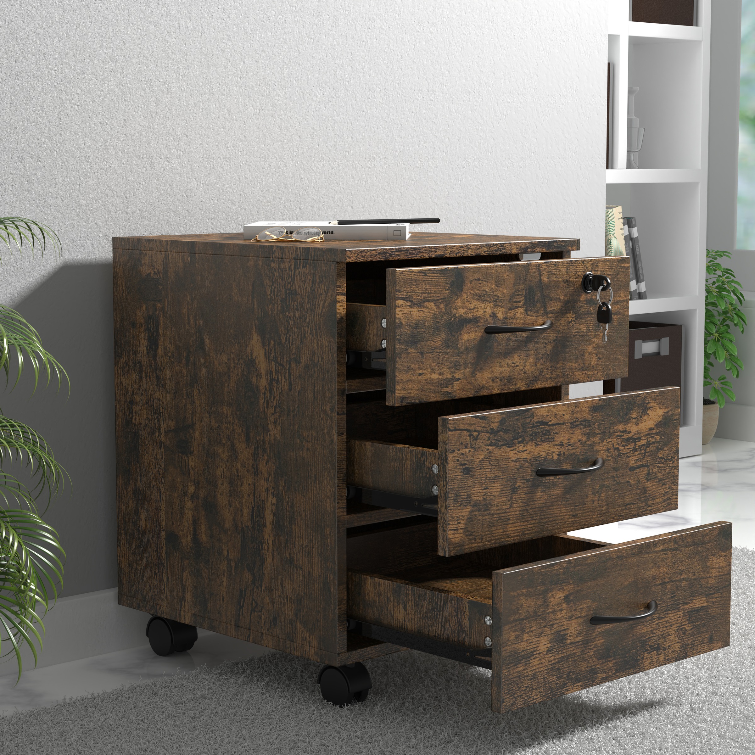 Thumbnail - VCM Container "Holz Rollcontainer Büromöbel 3 Schubladen Baula L" 1 Stk. tlg.