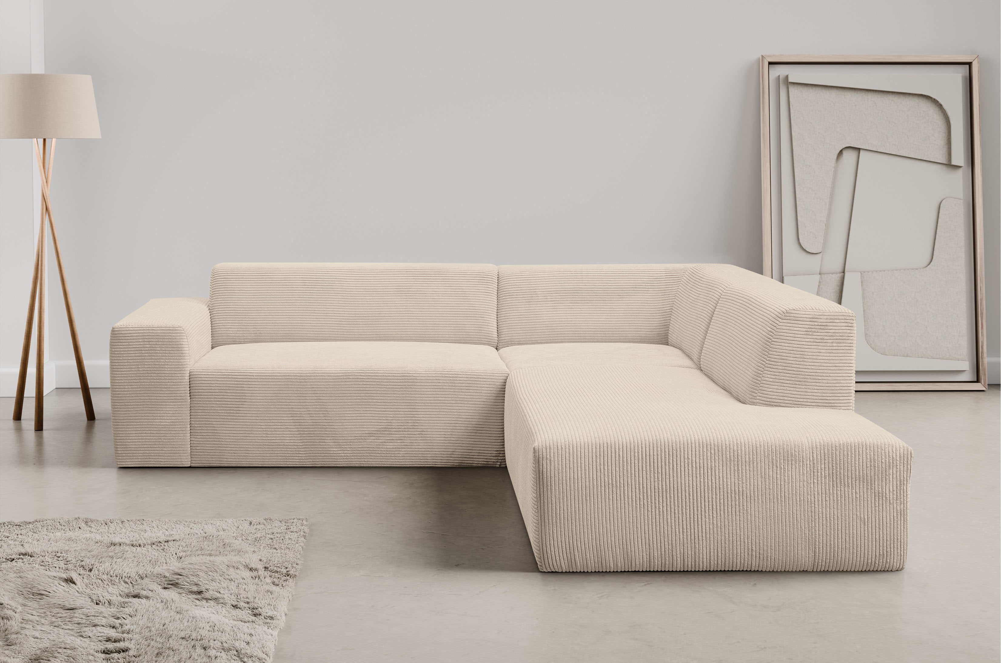 WERK2 Ecksofa "Zeus-M 251 cm breit, 262 cm tief, tolles Sofa, L-Form" Curvy Trend Garnitur, urbane Optik, komfortable Wellenunterfederung