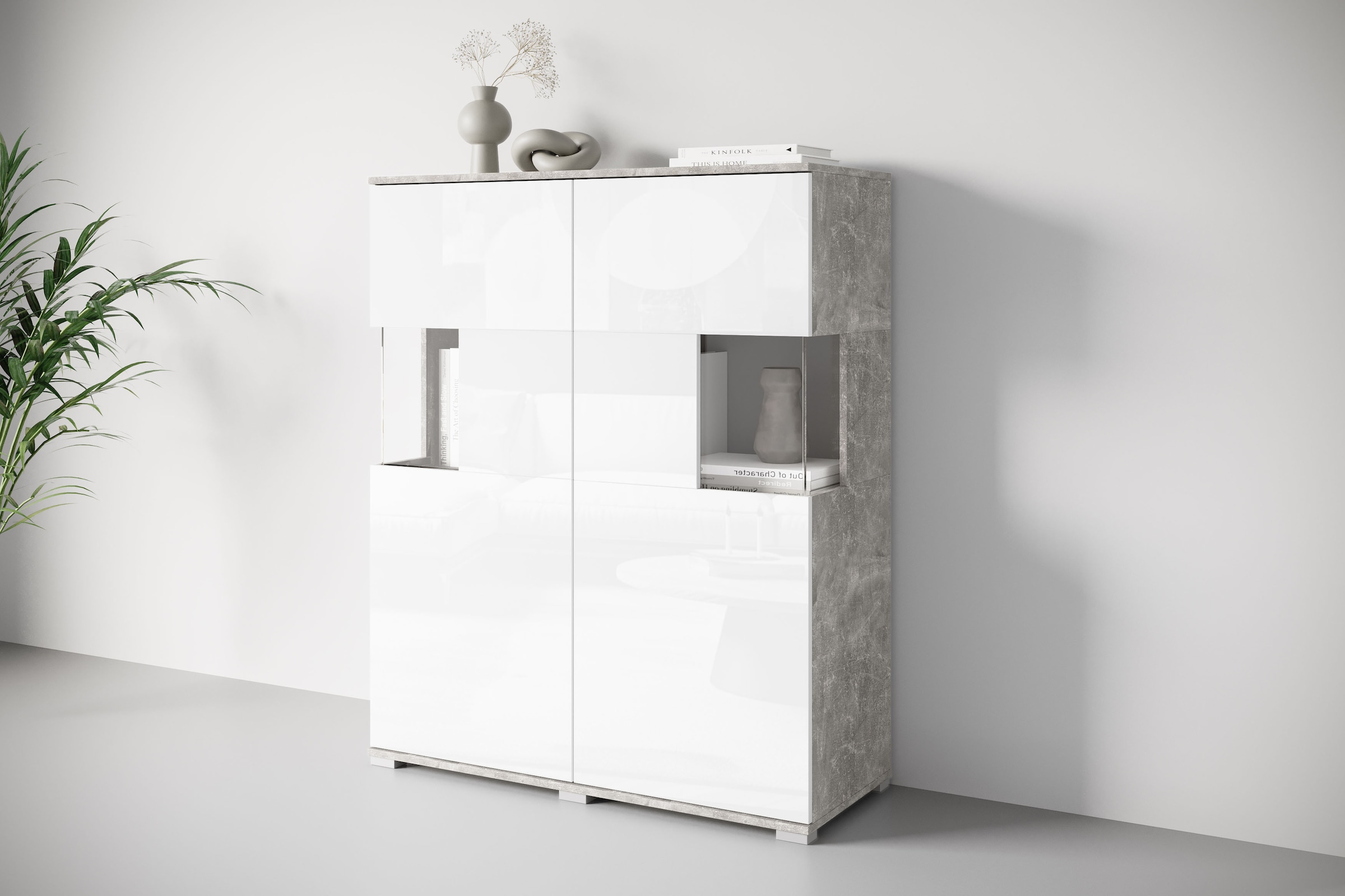 INOSIGN Highboard »Kenia«, (1 St.), Modernes Highboard mit Glastüren, Breite 100 cm