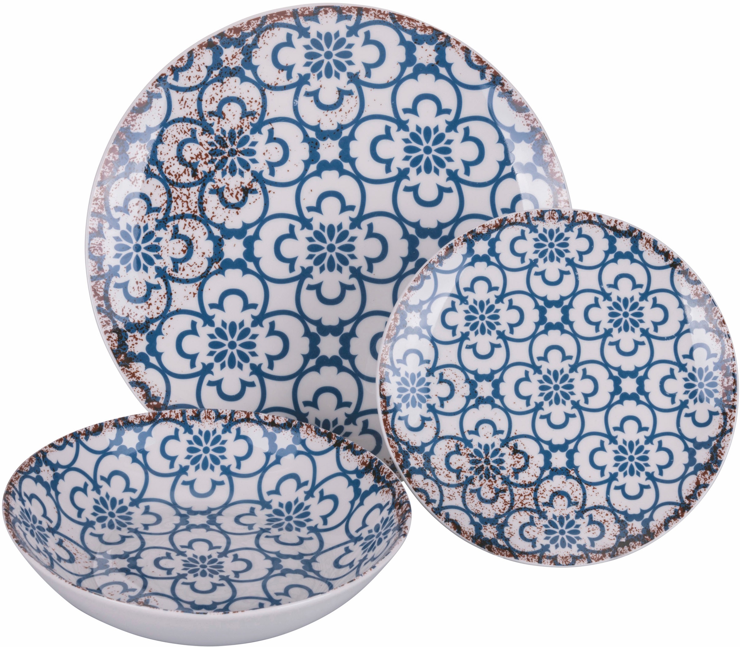 Villa d'Este Teller-Set »Geschirr-Set Kasbah Blue«, (Set, 18 tlg.), Service, Tafelservice, 18 Teile, für 6 Personen