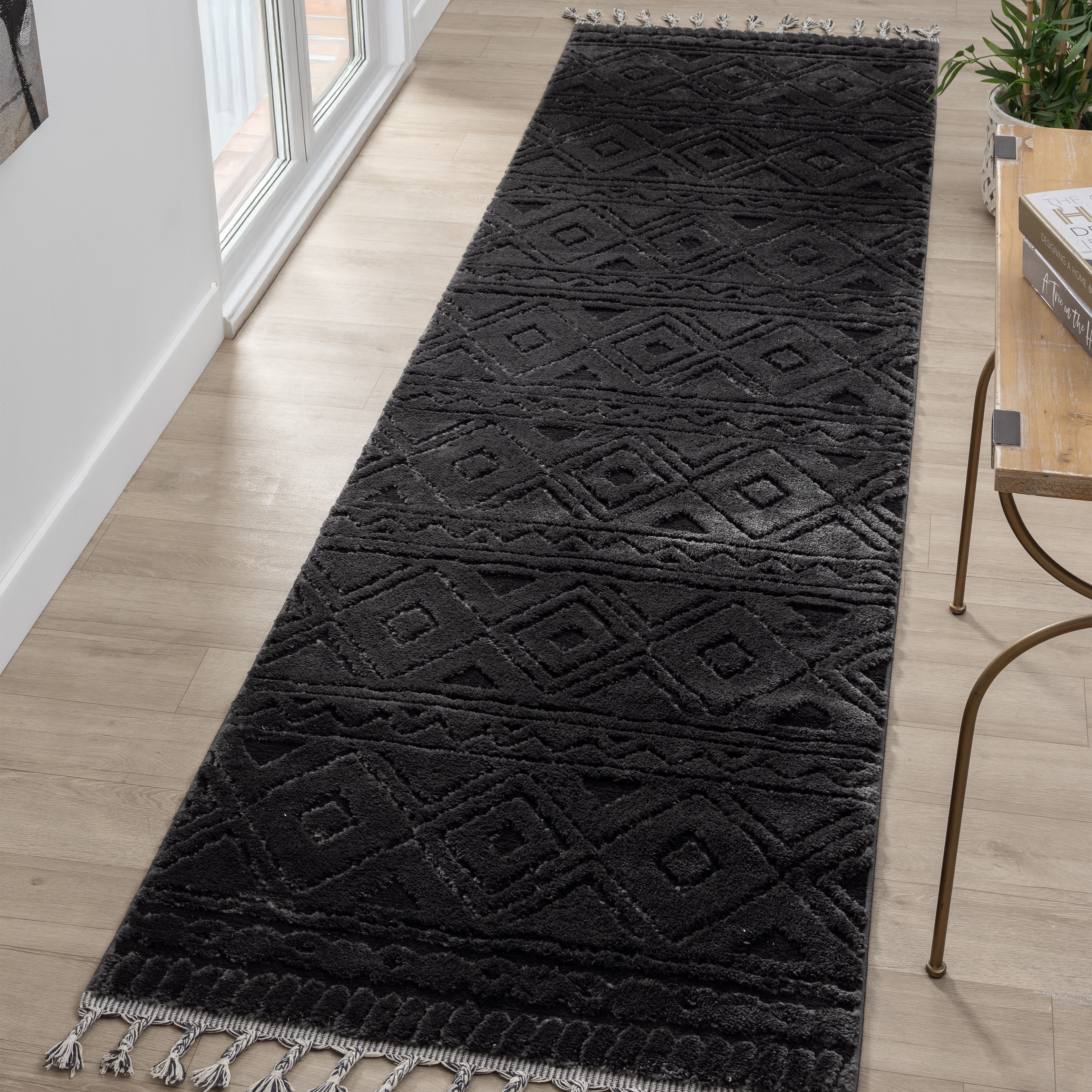 OTTO home Teppich "Bonvo" rechteckig 19 mm Höhe mit Fransen, Hoch-Tief-Struktur, Wohnzimmer, Schlafzimmer, Boho-Style