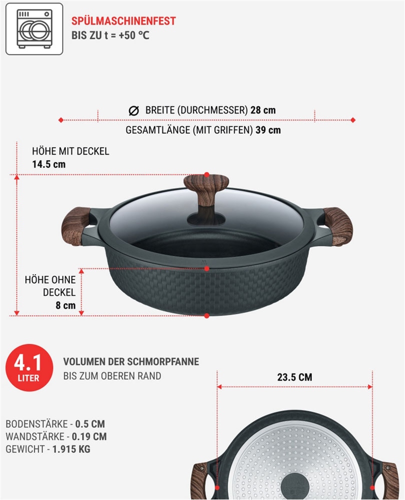 RESTO Kitchenware Bräter »Ran, Kochtopf antihaftbeschichtet und spülmaschinenfest«, Aluminiumguss, (2 tlg.), Geeignet für alle Herdarten, auch Induktion, im Geschenkkarton