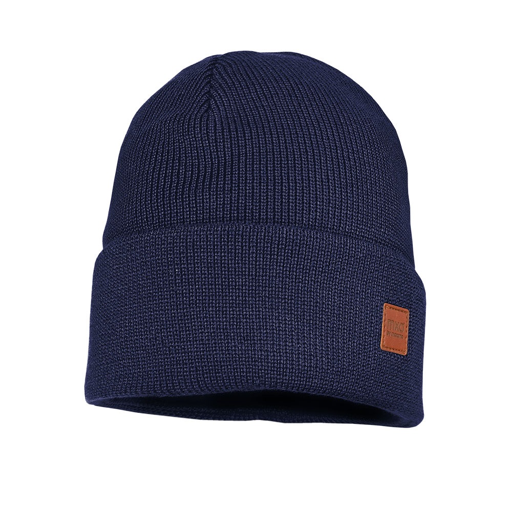 MAXIMO Jungen Beanie, blau, Gr. 57, unifarben, Strick, Baumwolle, Mützen, Strick, breiter Umschlag, gefüttert, wärmend, weich, unifarben