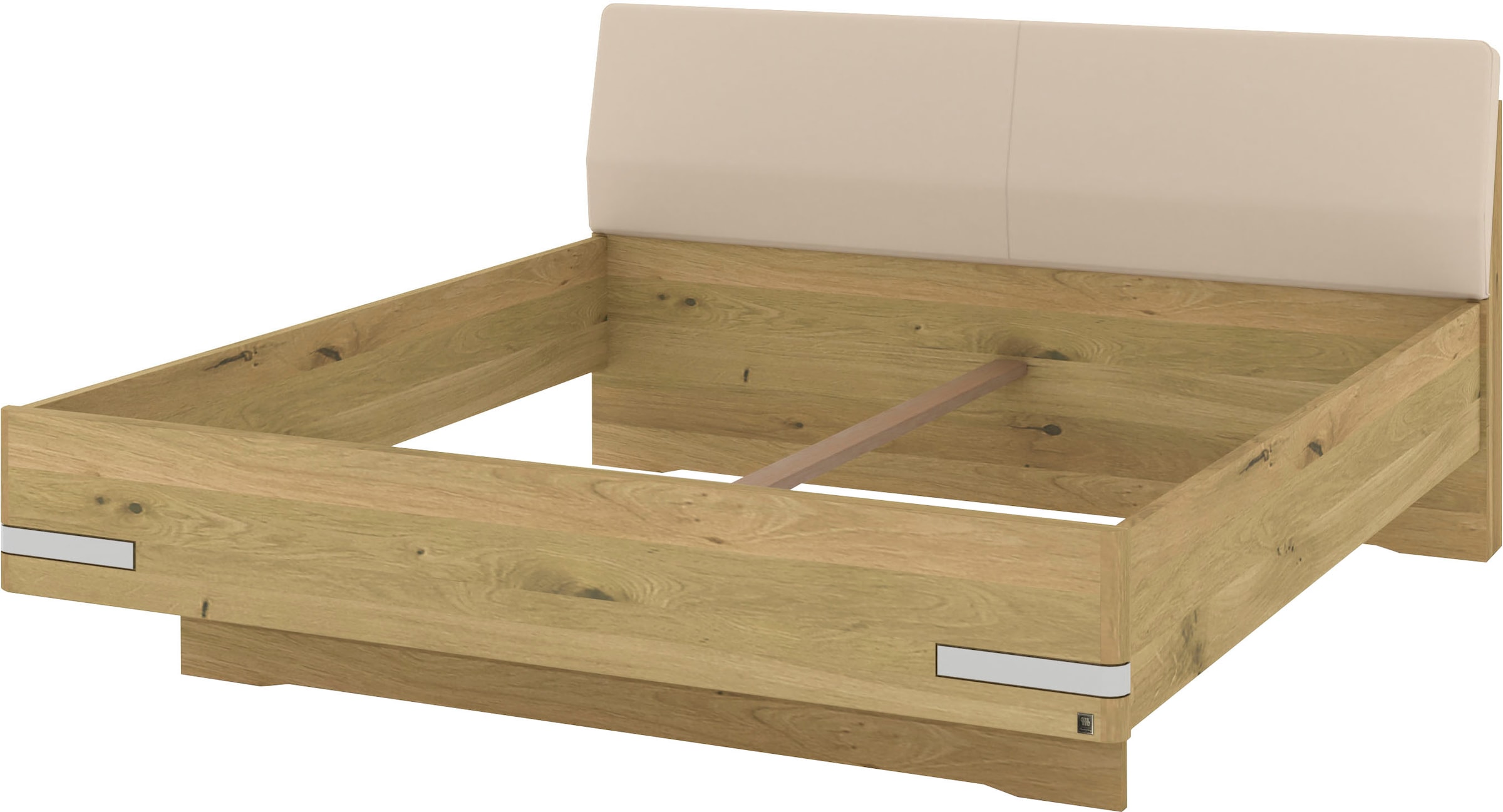 Musterring Holzbett »Savona, Bettgestell, Bettrahmen, teilmassiv Bianco-Eiche« Belastbarkeit 220 Kg, 4-fache Liegehöhenverstellung, MADE IN GERMANY,  Kopfteil Kunstleder Champagner, Details in Chrom, verschiedene Größen