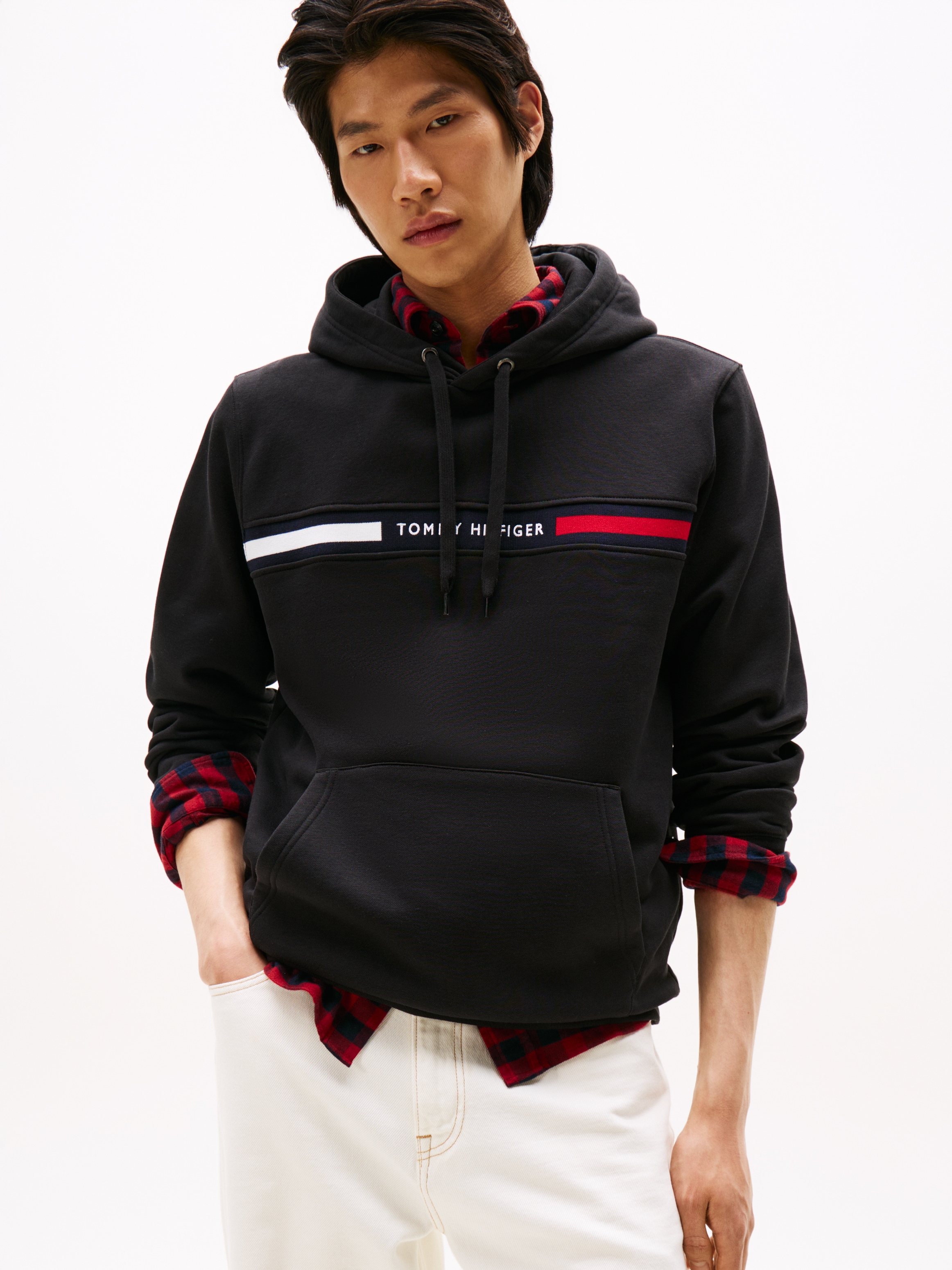 Tommy Hilfiger Kapuzensweatshirt "HILFIGER CHEST INSERT", unifarben, casual, regular fit, Baumwollmix, Kapuze